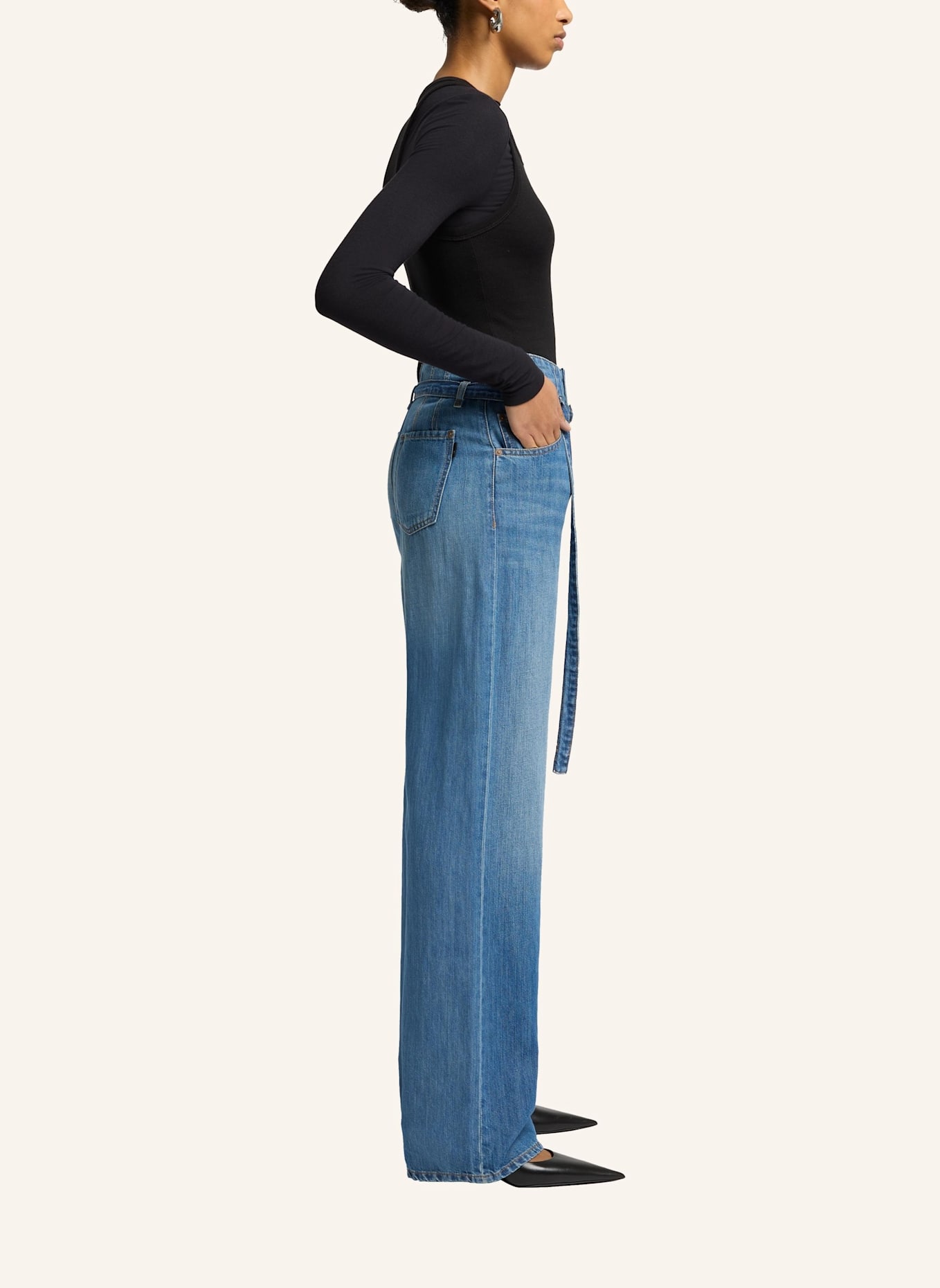 7 for all mankind Wide Leg Jeans BELTED WIDE LEG mit Leinen: BLAU