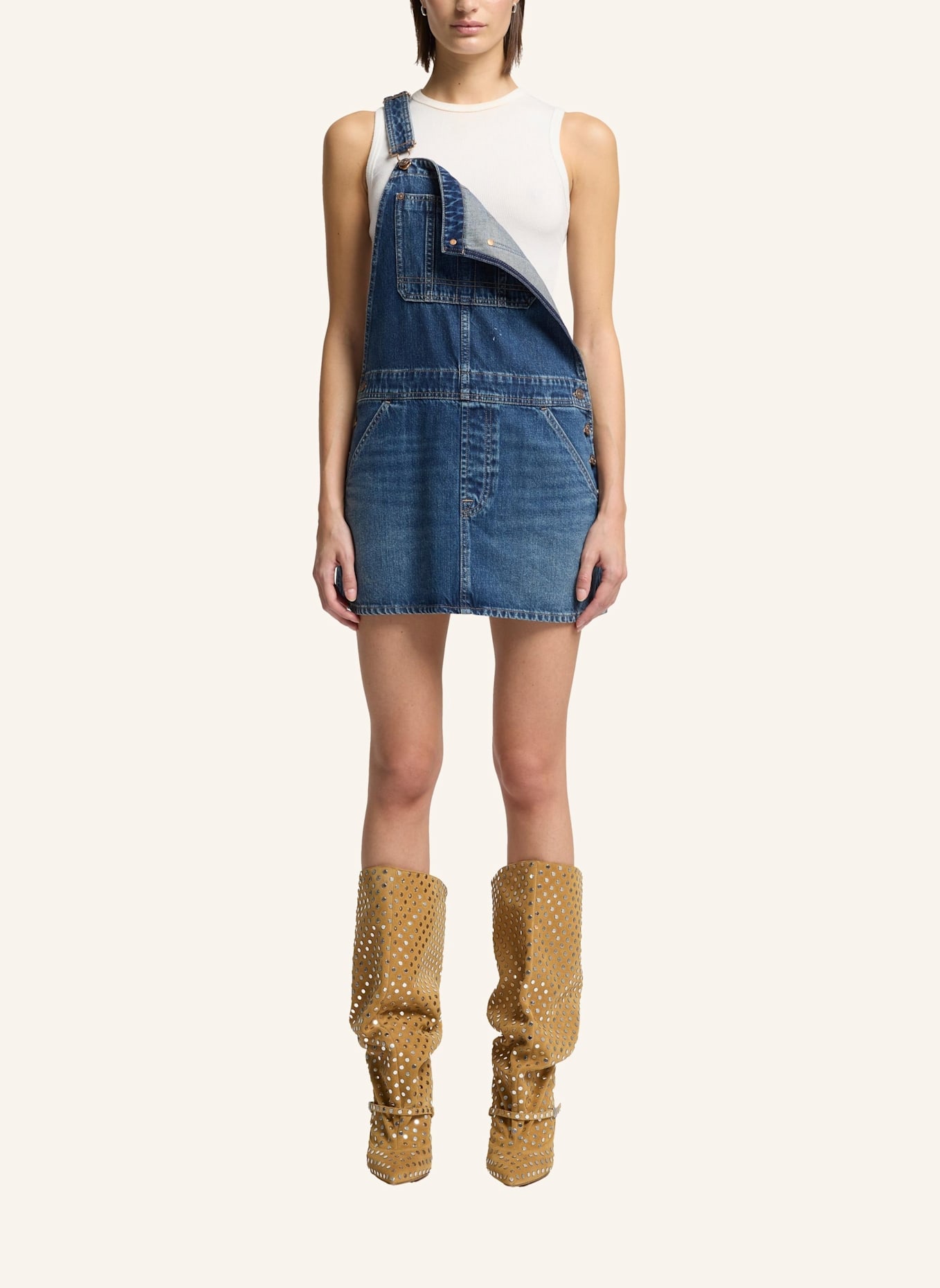 7 for all mankind DUNGARESS Denim Skirt: BLAU