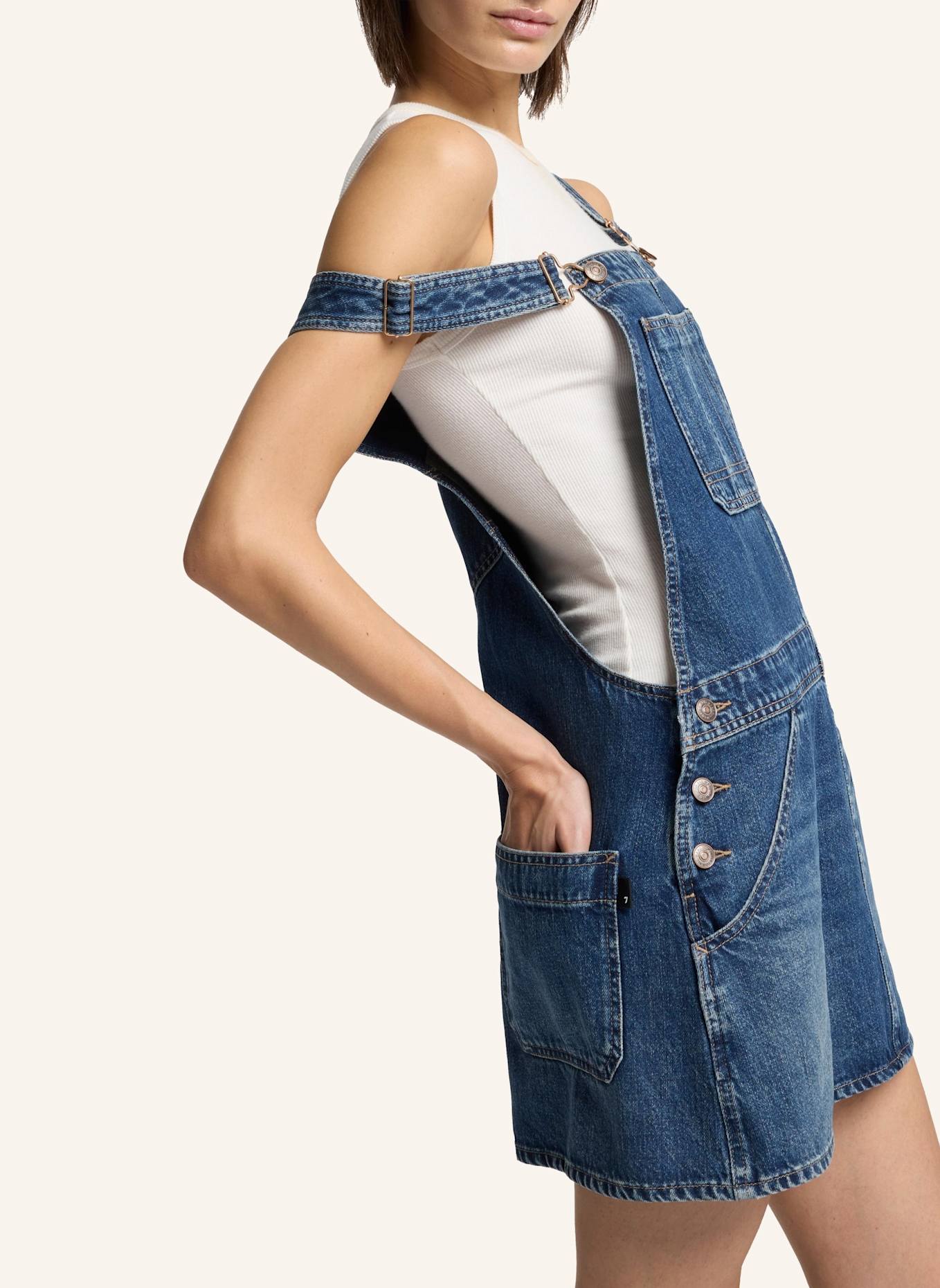7 for all mankind DUNGARESS Denim Skirt: BLAU