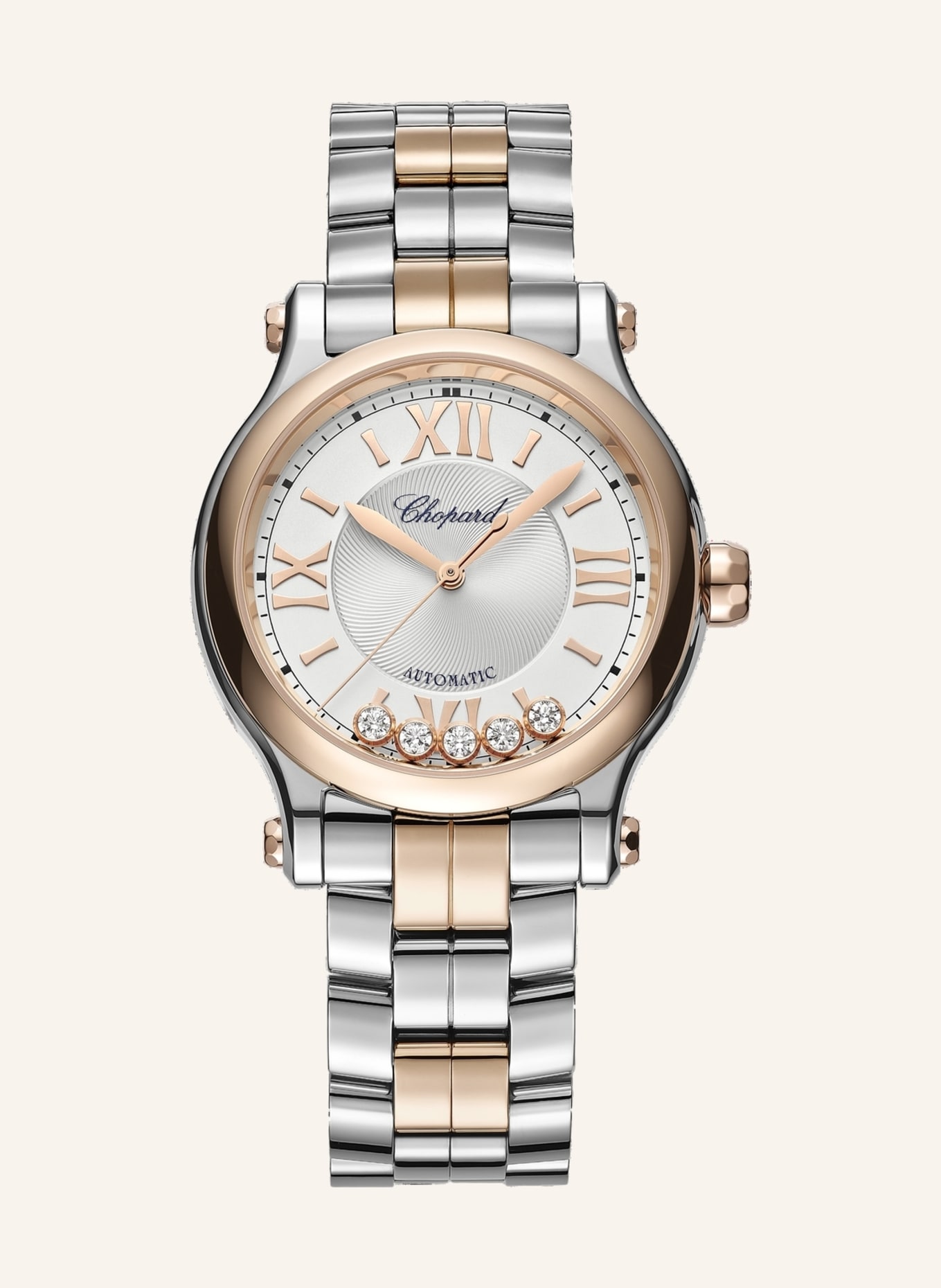 Chopard Uhr HAPPY SPORT Uhr mit 33 mm Gehäuse, Automatik, 18 Karat Roségold, Edelstahl und Diamanten, Farbe: ROSÉGOLD/ SILBER (Bild 1)