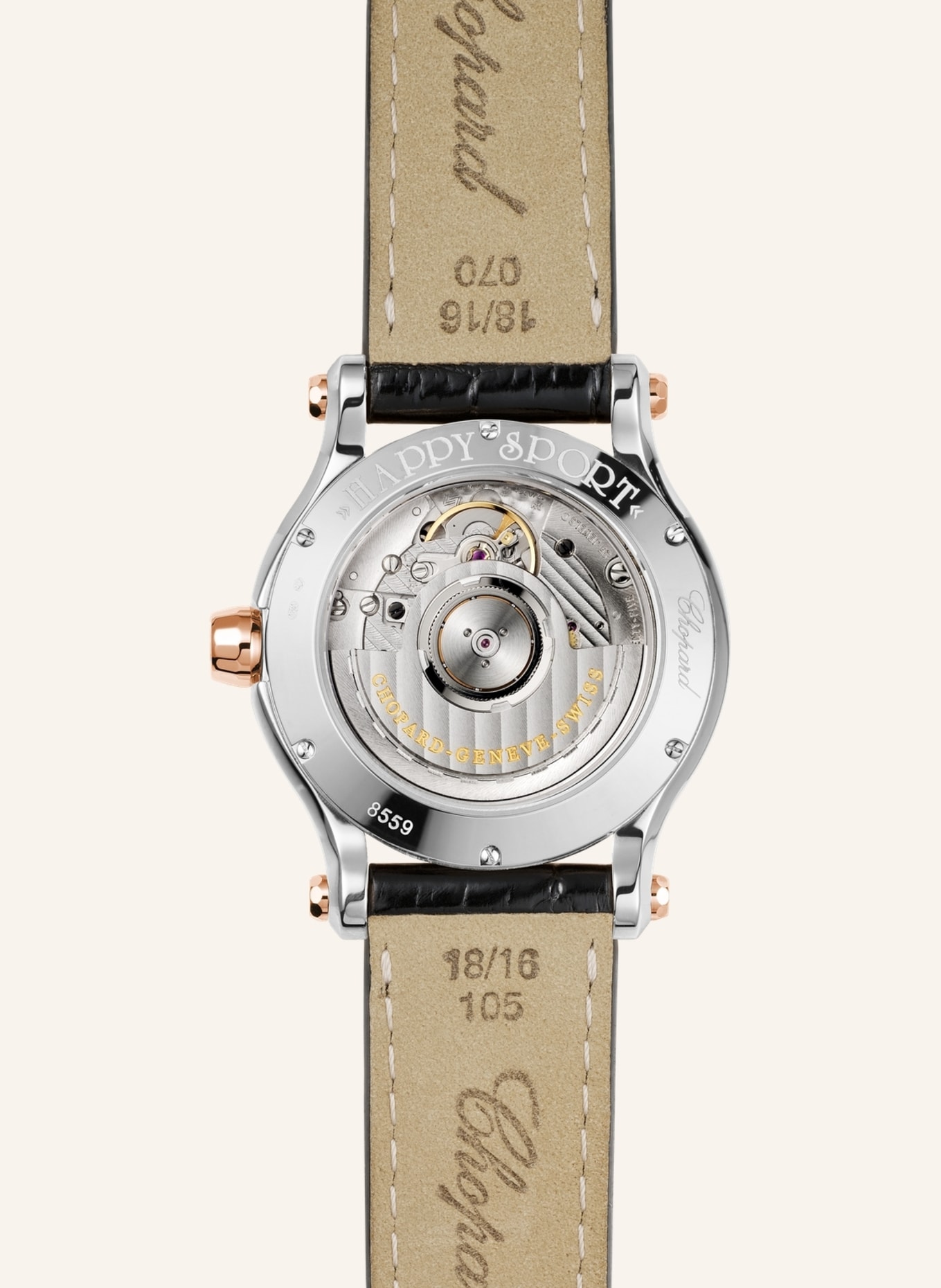 Chopard Uhr HAPPY SPORT Uhr mit 36 mm Gehäuse, Automatik, 18 Karat Roségold, Edelstahl und Diamanten, Farbe: ROSÉGOLD/ SILBER (Bild 2)