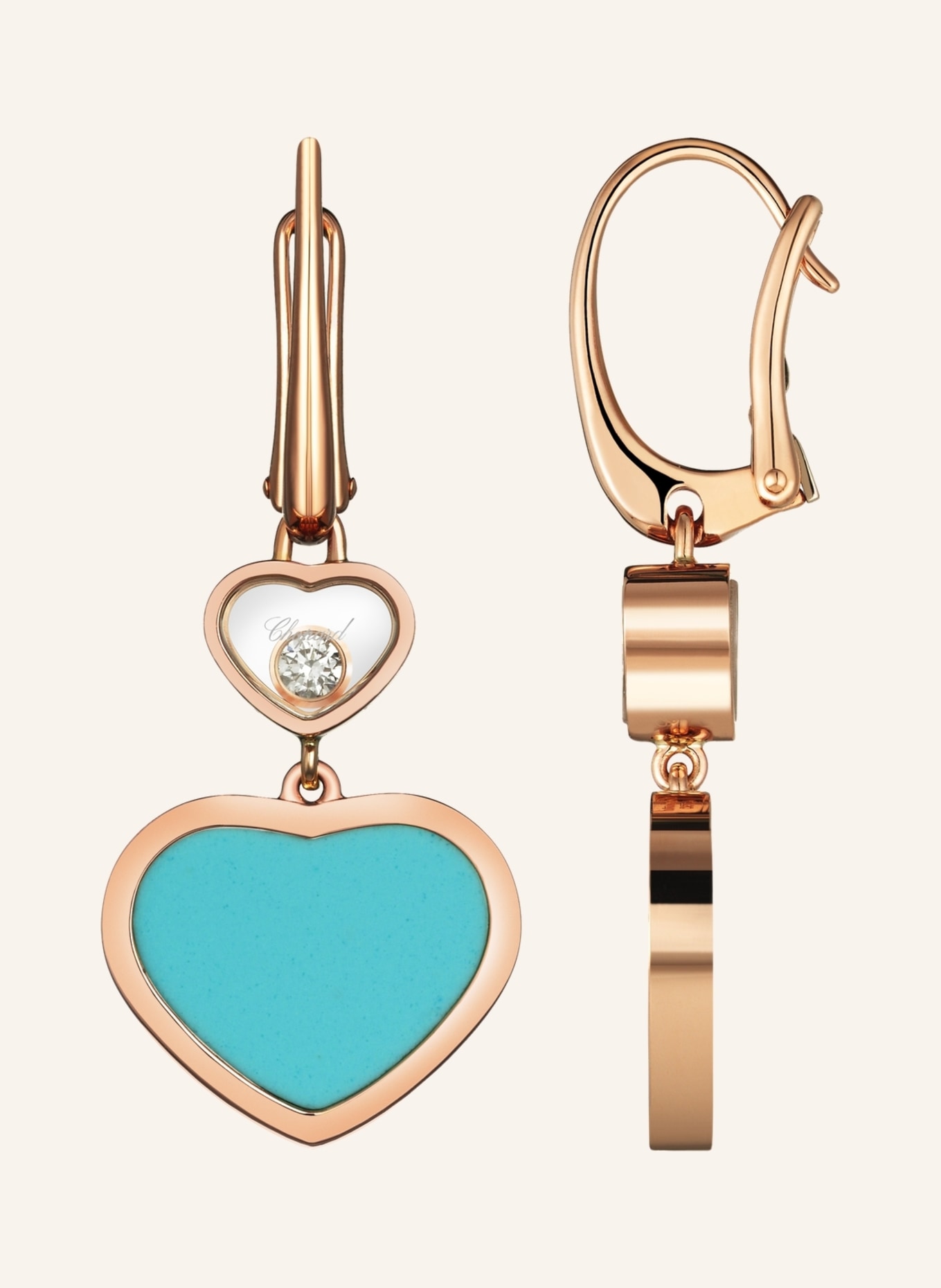 Chopard Ohrring HAPPY HEARTS Ohrringe aus 18 Karat Roségold, Diamanten und türkiser Stein, Farbe: ROSÉGOLD (Bild 3)
