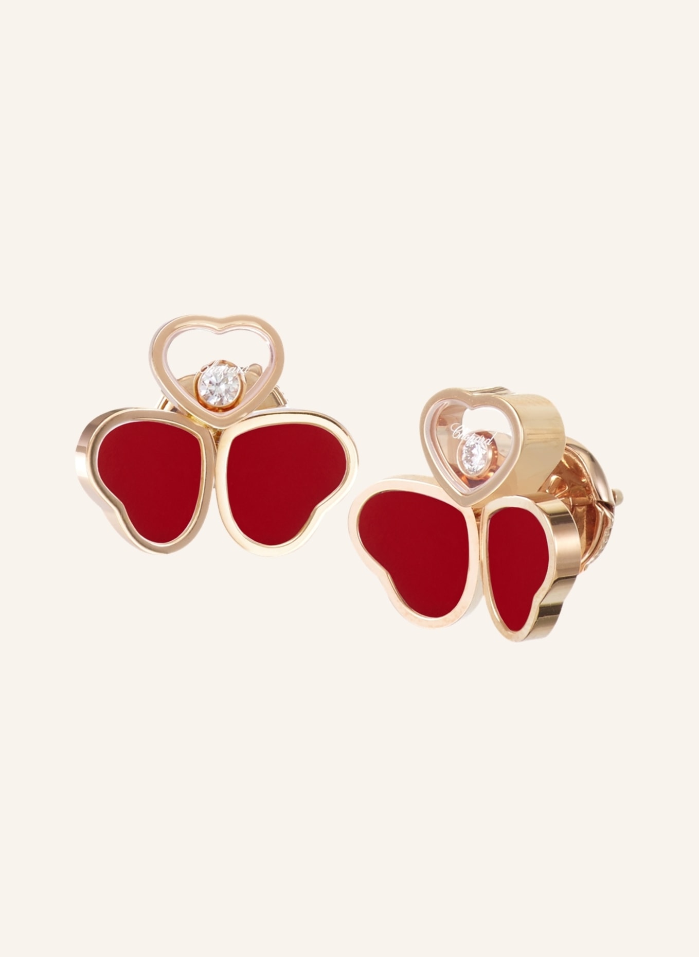Chopard Ohrring HAPPY HEARTS WINGS Ohrringe aus 18 Karat Roségold, Diamanten und roter Stein, Farbe: ROSÉGOLD (Bild 2)
