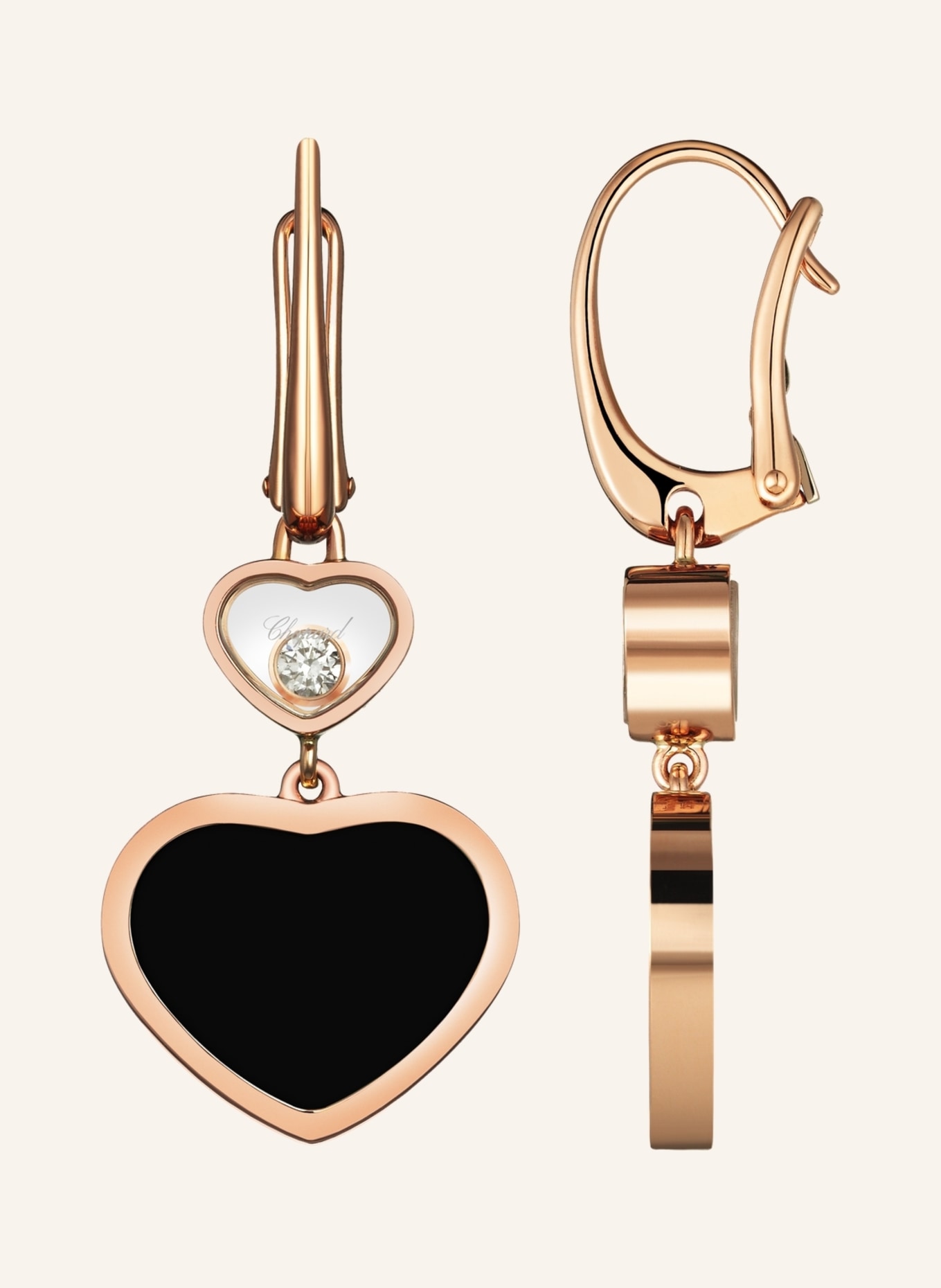 Chopard Ohrring HAPPY HEARTS Ohrringe aus 18 Karat Roségold, Diamanten und Onyx, Farbe: ROSÉGOLD (Bild 2)