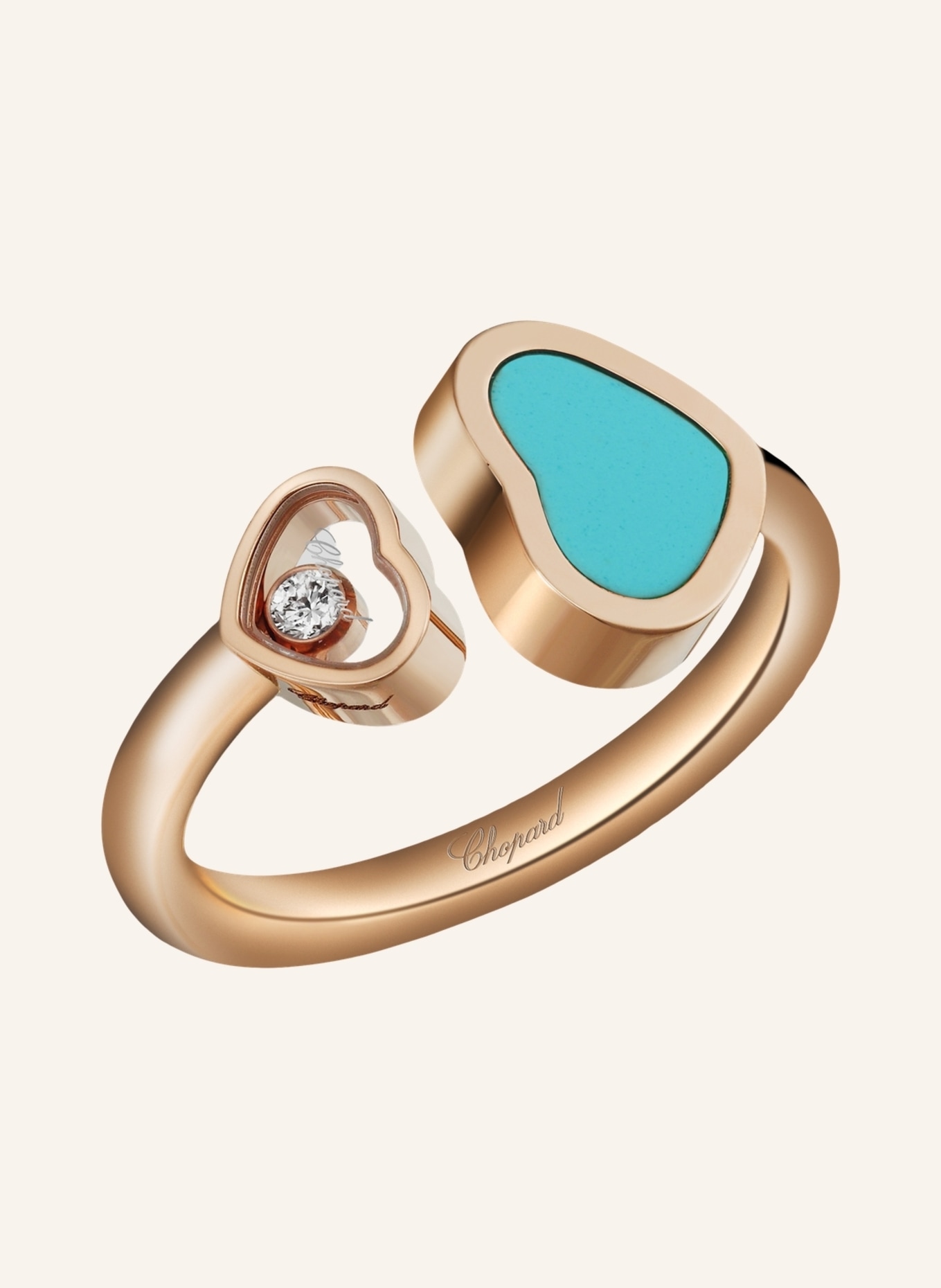Chopard Ring HAPPY HEARTS Ring aus 18 Karat Roségold, Diamanten und türkiser Stein, Farbe: ROSÉGOLD (Bild 2)