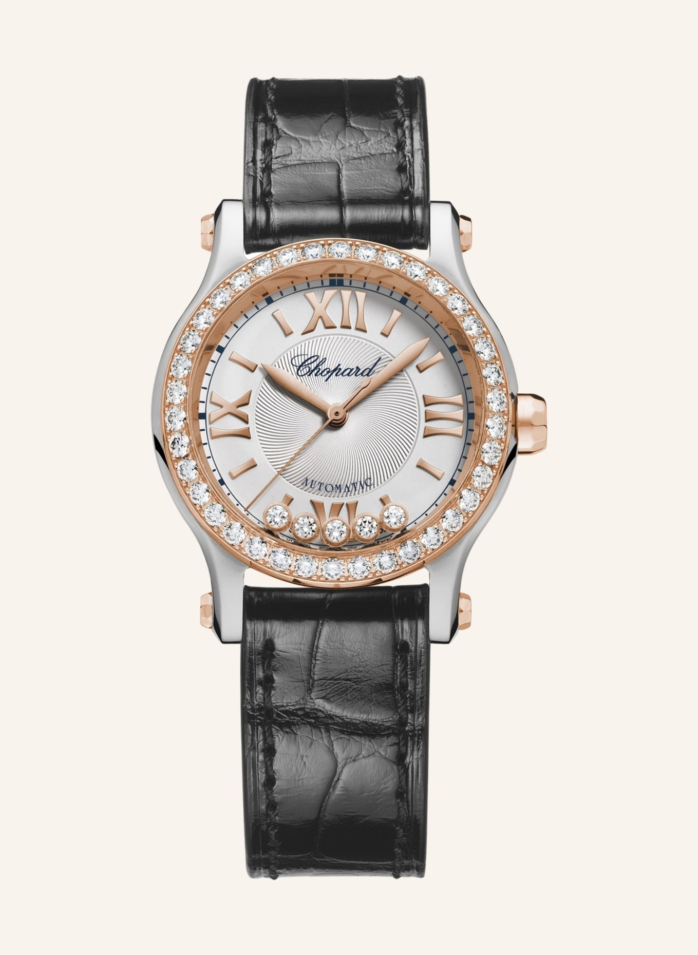 Chopard Uhr HAPPY SPORT Uhr mit 30 mm Gehäuse, Automatik, 18 Karat Roségold, Edelstahl und Diamanten, Farbe: ROSÉGOLD/ SILBER (Bild 1)