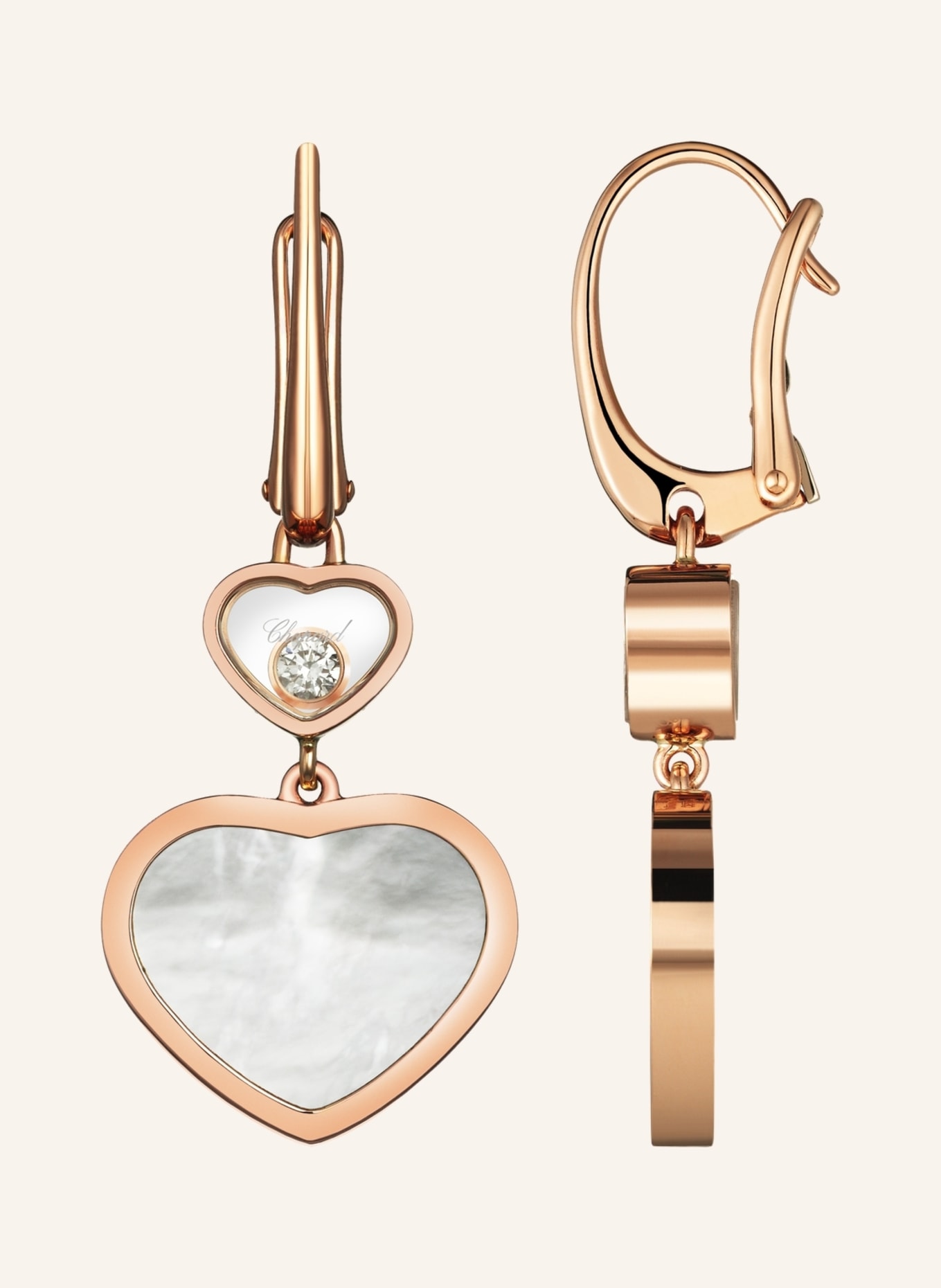 Chopard Ohrring HAPPY HEARTS Ohrringe aus 18 Karat Roségold, Diamanten und Perlmutt, Farbe: ROSÉGOLD (Bild 3)
