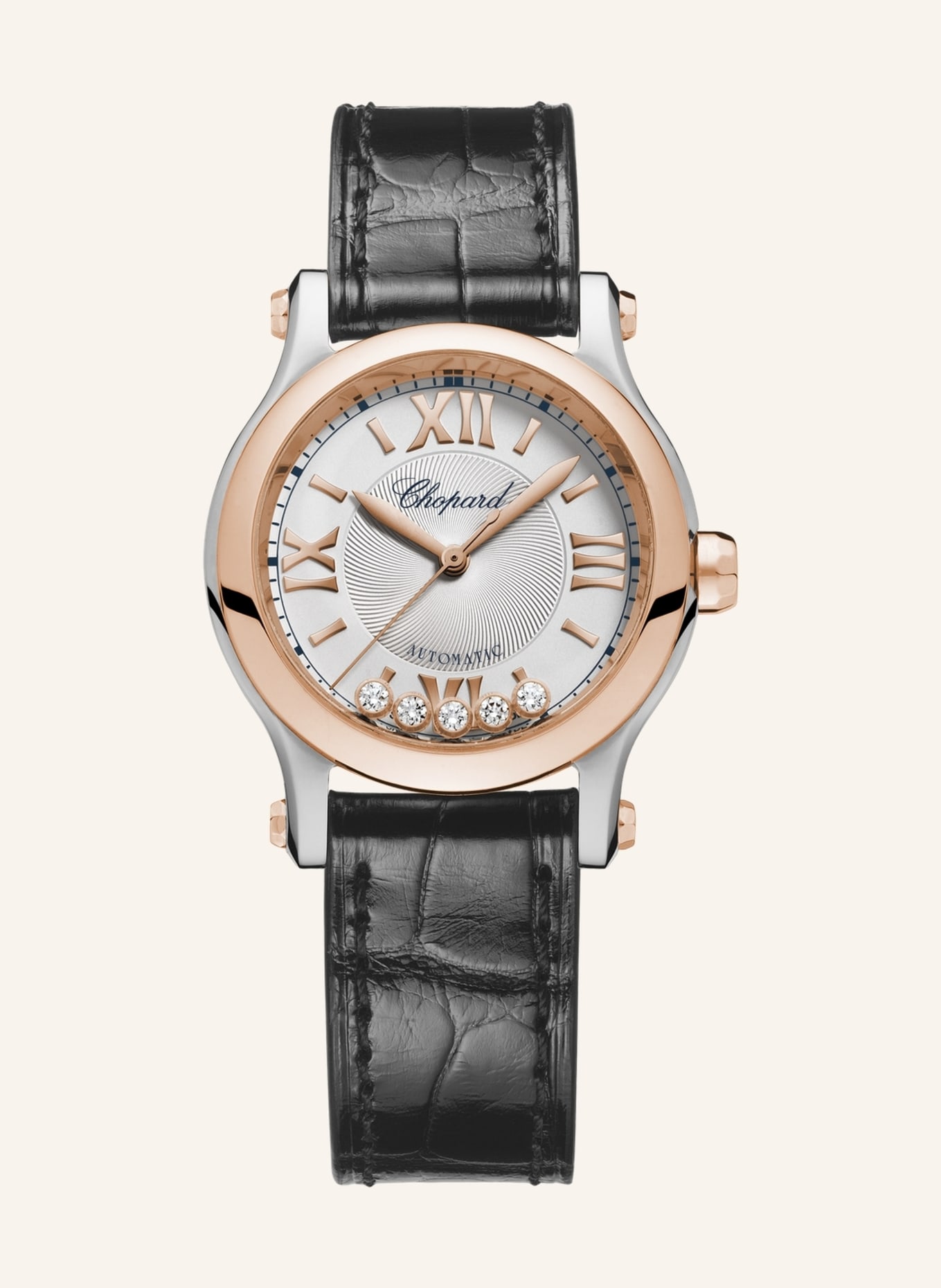 Chopard Uhr HAPPY SPORT Uhr mit 30 mm Gehäuse, Automatik, 18 Karat Roségold, Edelstahl und Diamanten, Farbe: ROSÉGOLD/ SILBER (Bild 1)