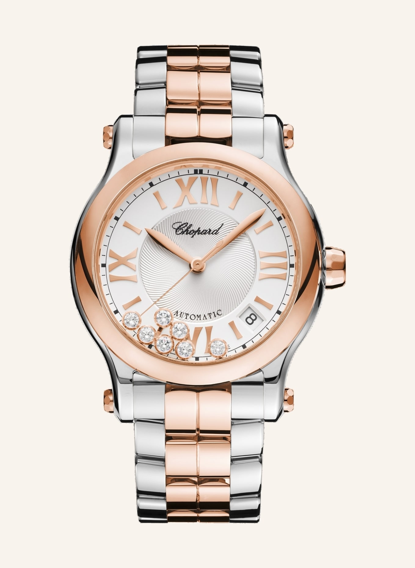 Chopard Uhr HAPPY SPORT Uhr mit 36 mm Gehäuse, Automatik, 18 Karat Roségold, Edelstahl und Diamanten, Farbe: ROSÉGOLD/ SILBER (Bild 1)