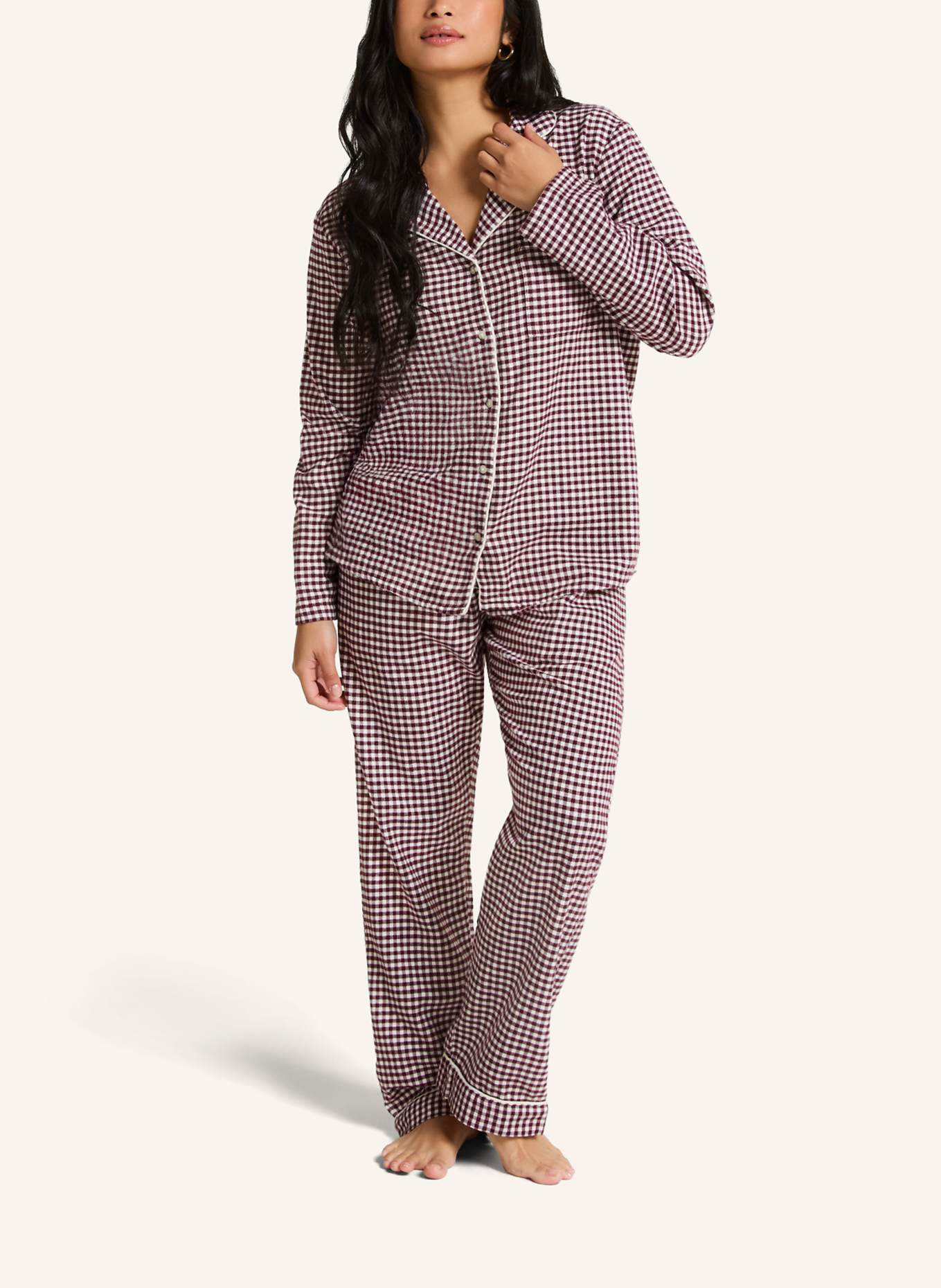 hunkemöller Pyjama-Jacke FLANNEL CHECK ESSENTIAL: LILA