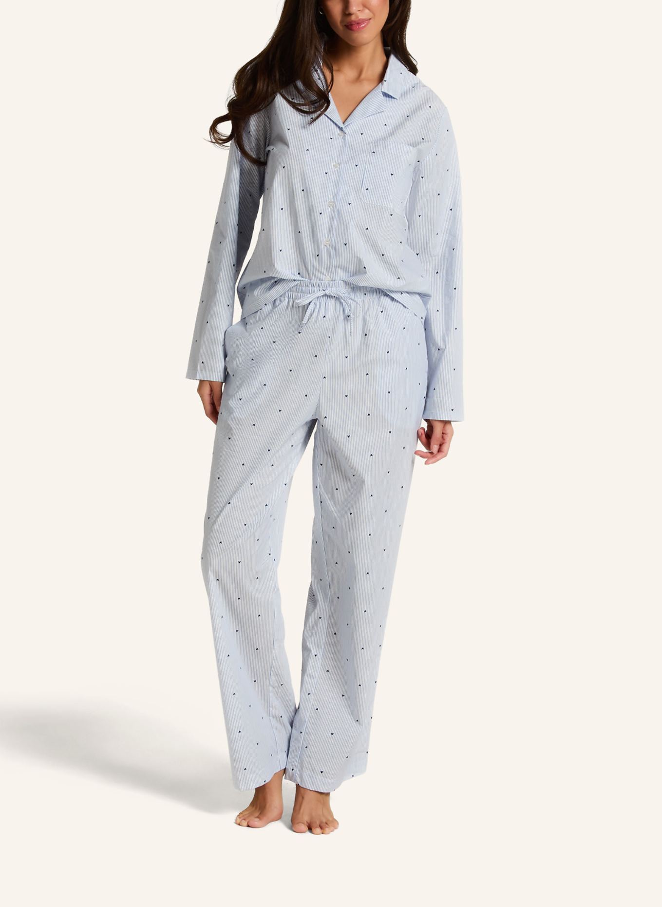 hunkemöller Langarm Schlafshirt COTTON STRIPE HEART: BLAU