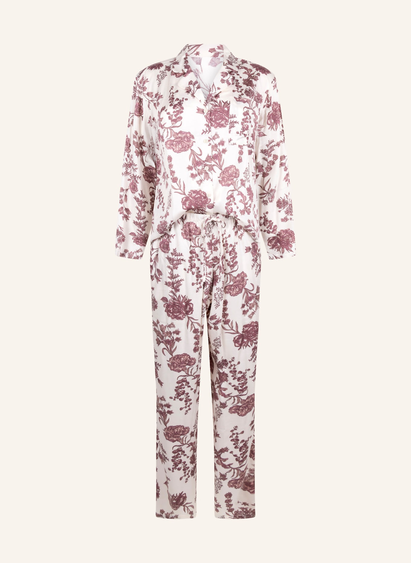 hunkemöller Langarm Shlafshirt WOVEN: BEIGE