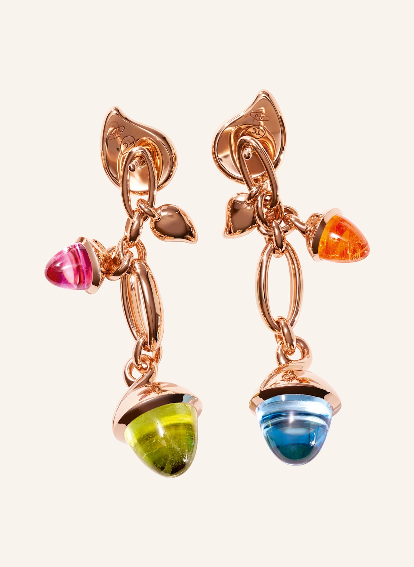 TAMARA COMOLLI Ohrringe OHRRINGE MIKADO DANGLING 2 ACORNS - 'CANDY' 18K Roségold: ROSÉGOLD