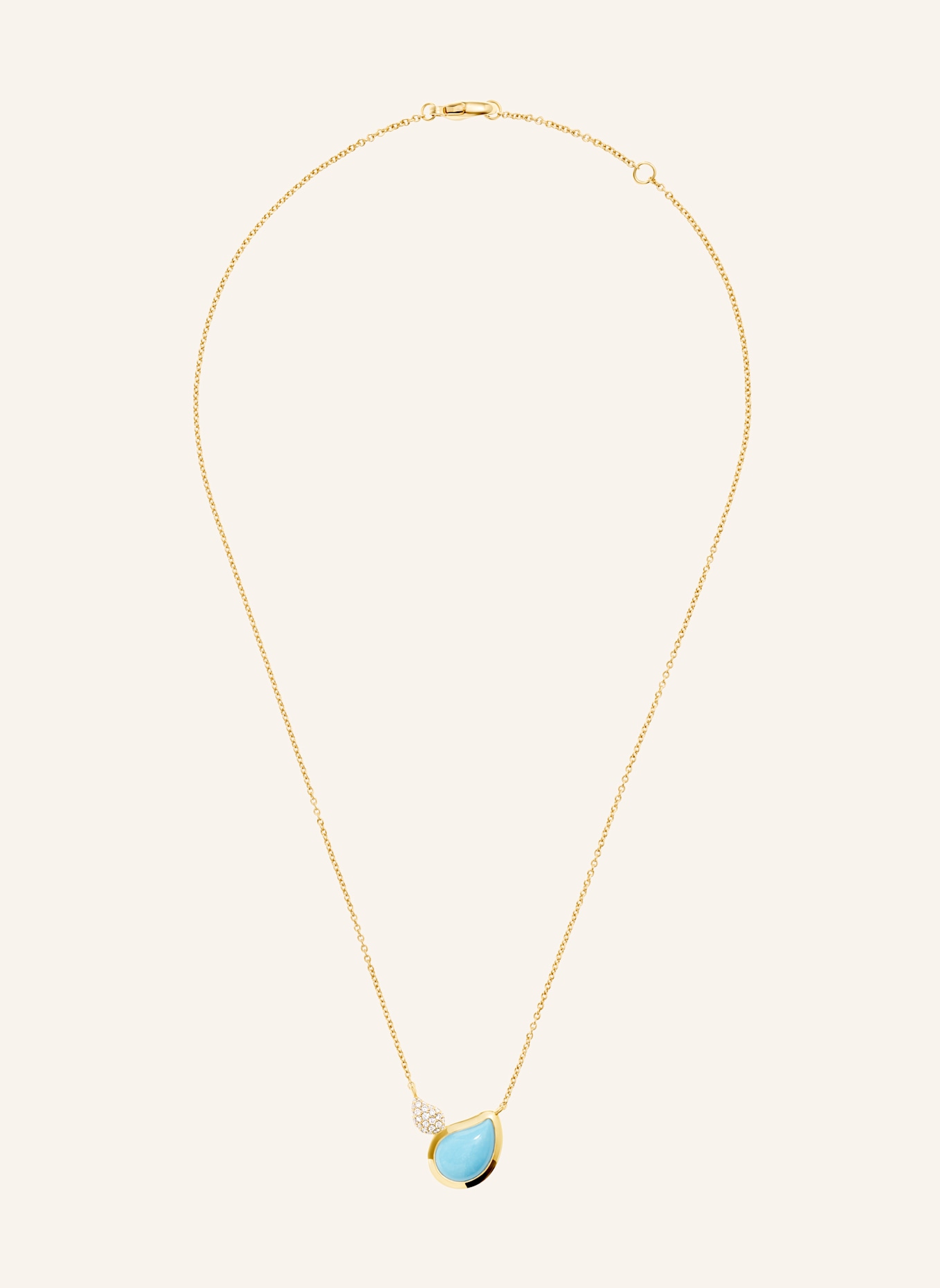 TAMARA COMOLLI Halskette NECKLACE SIGNATURE 2 DROPS TURQUOISE / DIAMOND PAVÉ 18K Gelbgold: GOLD