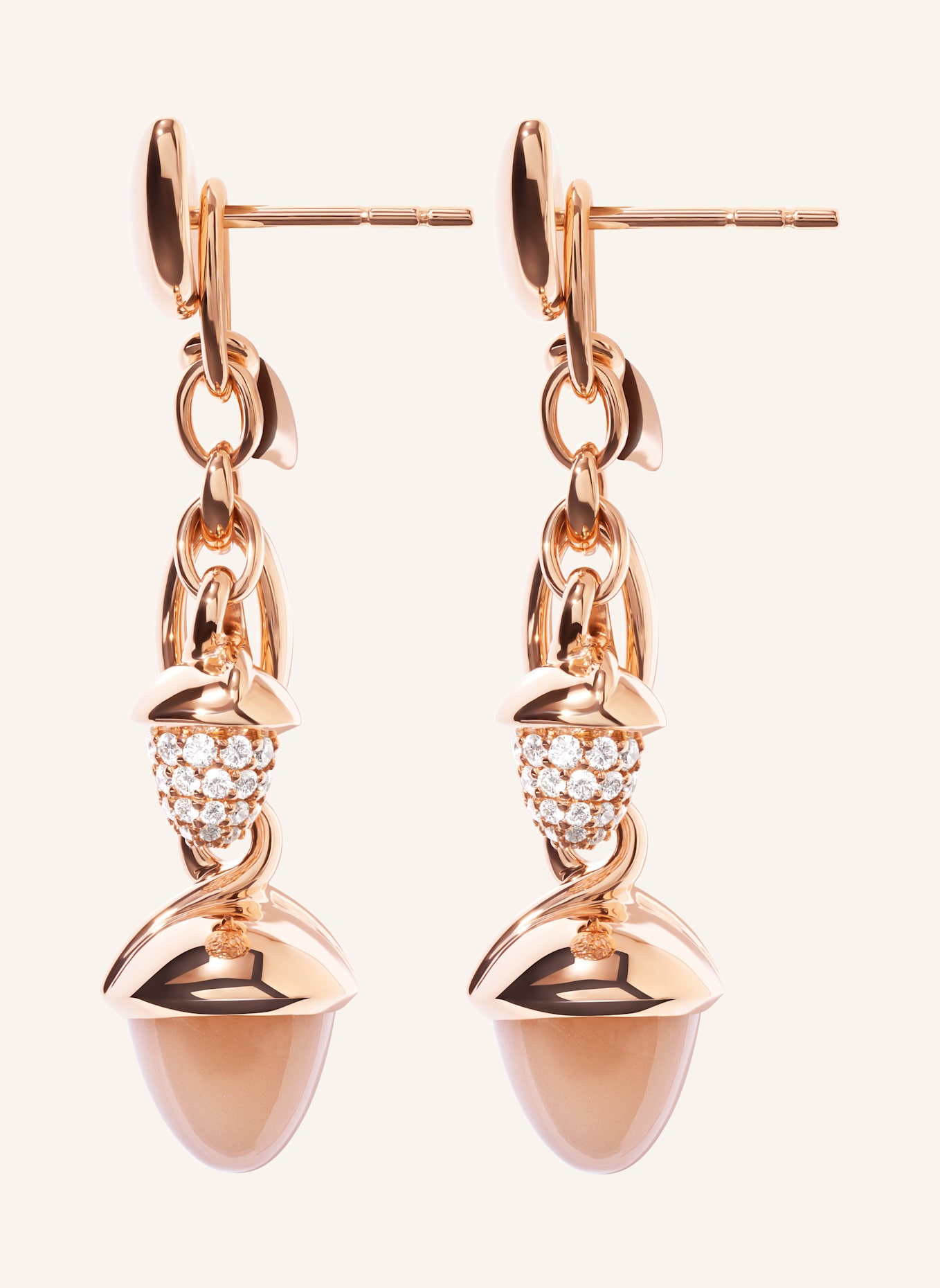 TAMARA COMOLLI Ohrringe OHRRINGE MIKADO DANGLING 2 ACORNS - 'CAMEL' WITH DIAMOND PAVÉ 18K Roségold: ROSÉGOLD