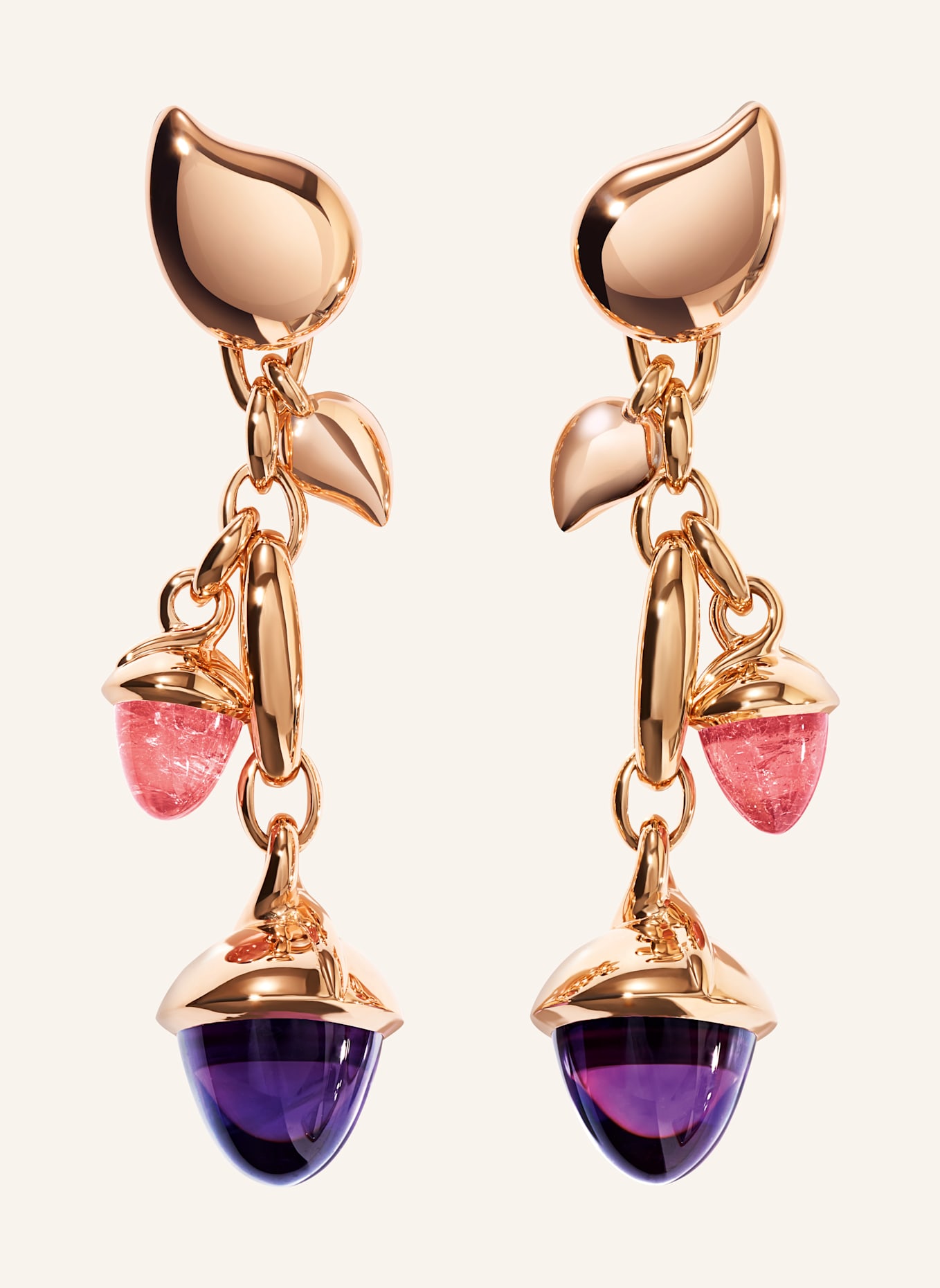 TAMARA COMOLLI Ohrringe OHRRINGE MIKADO DANGLING 2 ACORNS - 'WILDBERRY' 18K Roségold: ROSÉGOLD