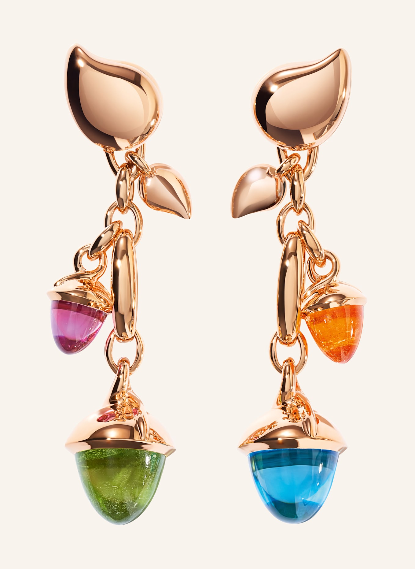 TAMARA COMOLLI Ohrringe OHRRINGE MIKADO DANGLING 2 ACORNS - 'CANDY' 18K Roségold: ROSÉGOLD