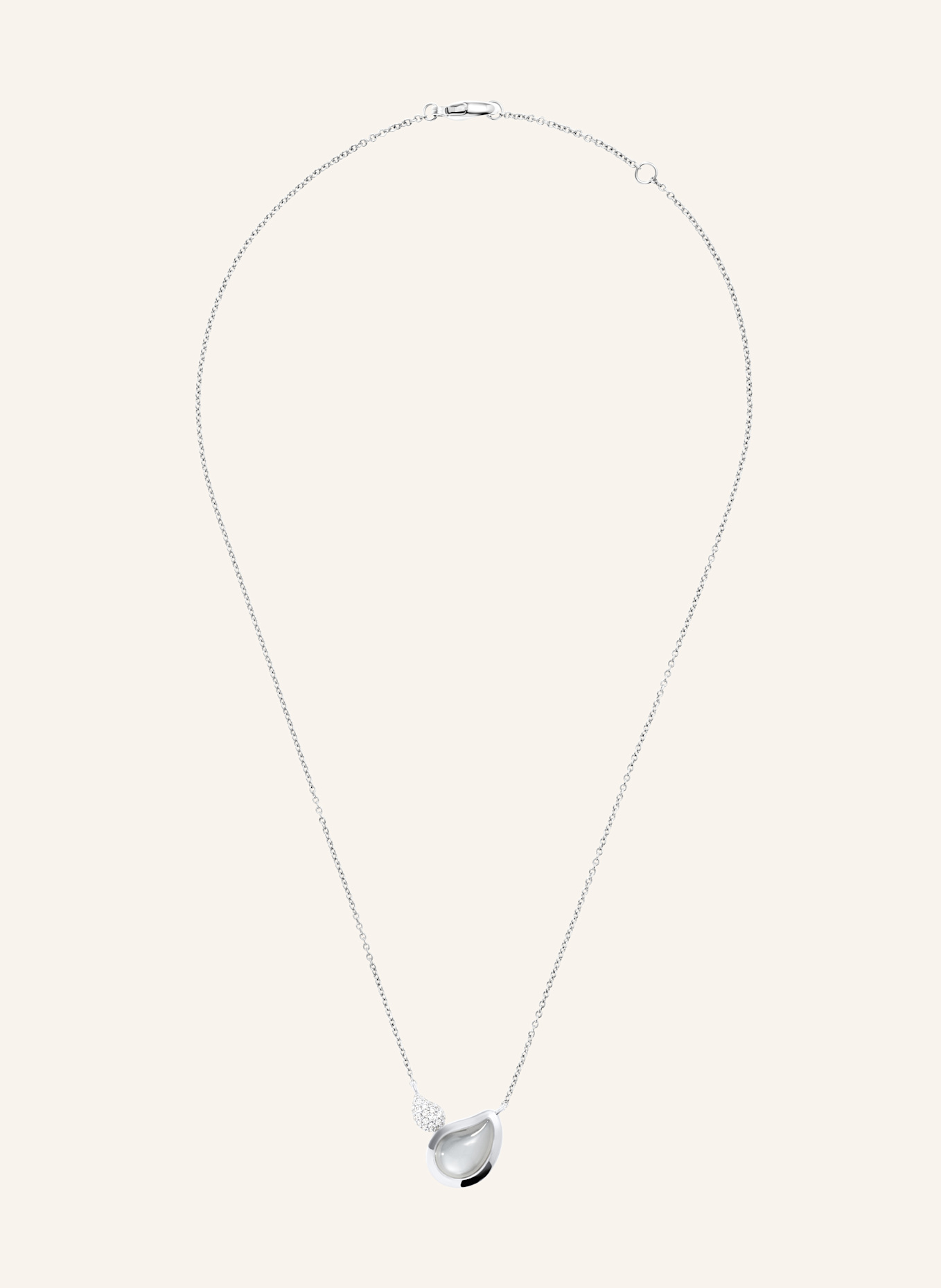 TAMARA COMOLLI Halskette NECKLACE SIGNATURE 2 DROPS MOONSTONE GREY / DIAMOND PAVÉ 18K Weißgold: WEISSGOLD