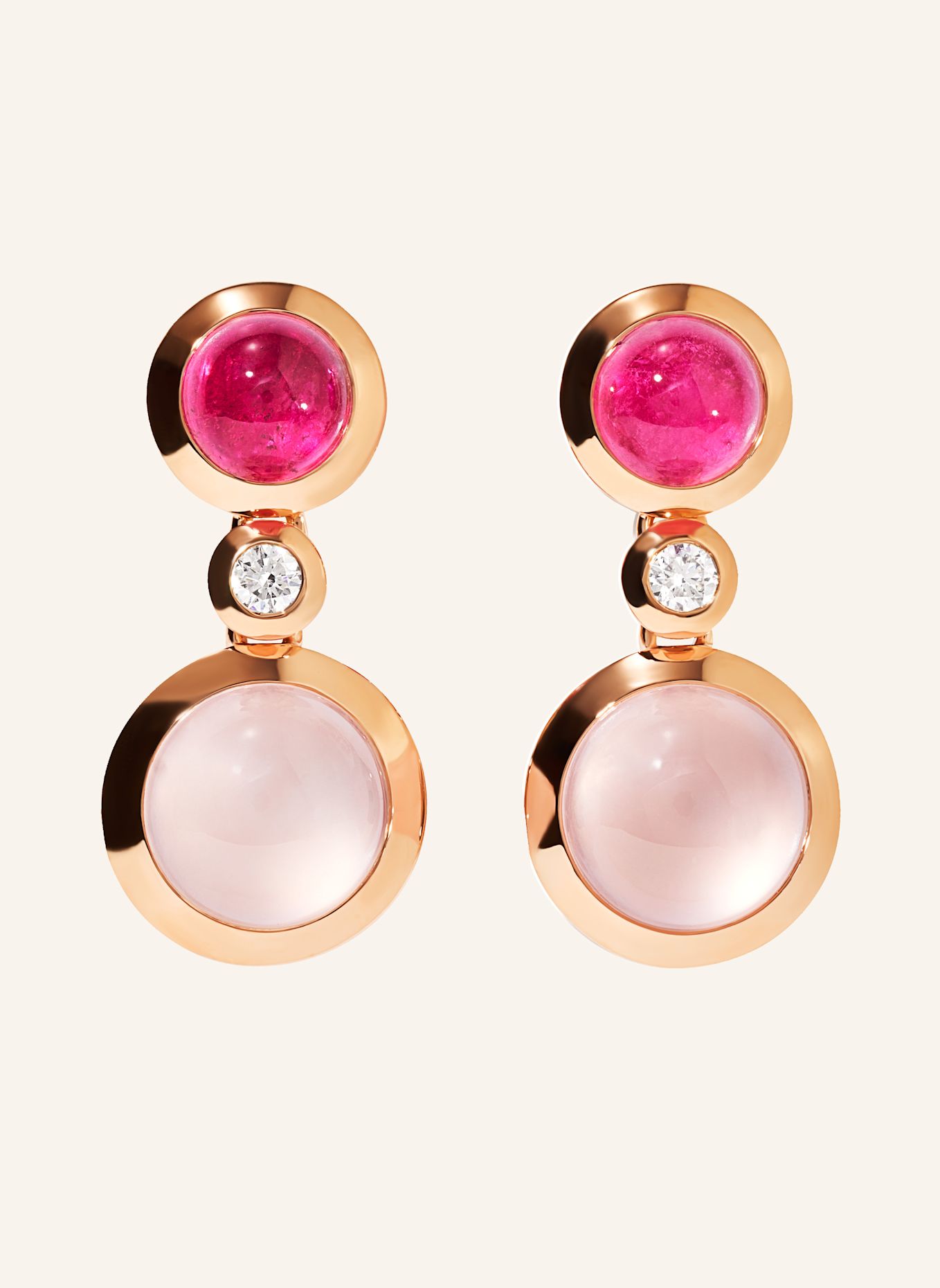 TAMARA COMOLLI Ohrhänger OHRHÄNGER BOUTON 2 CABOCHONS 'BLUSH' / CLASSIC 18K Roségold: ROSÉGOLD
