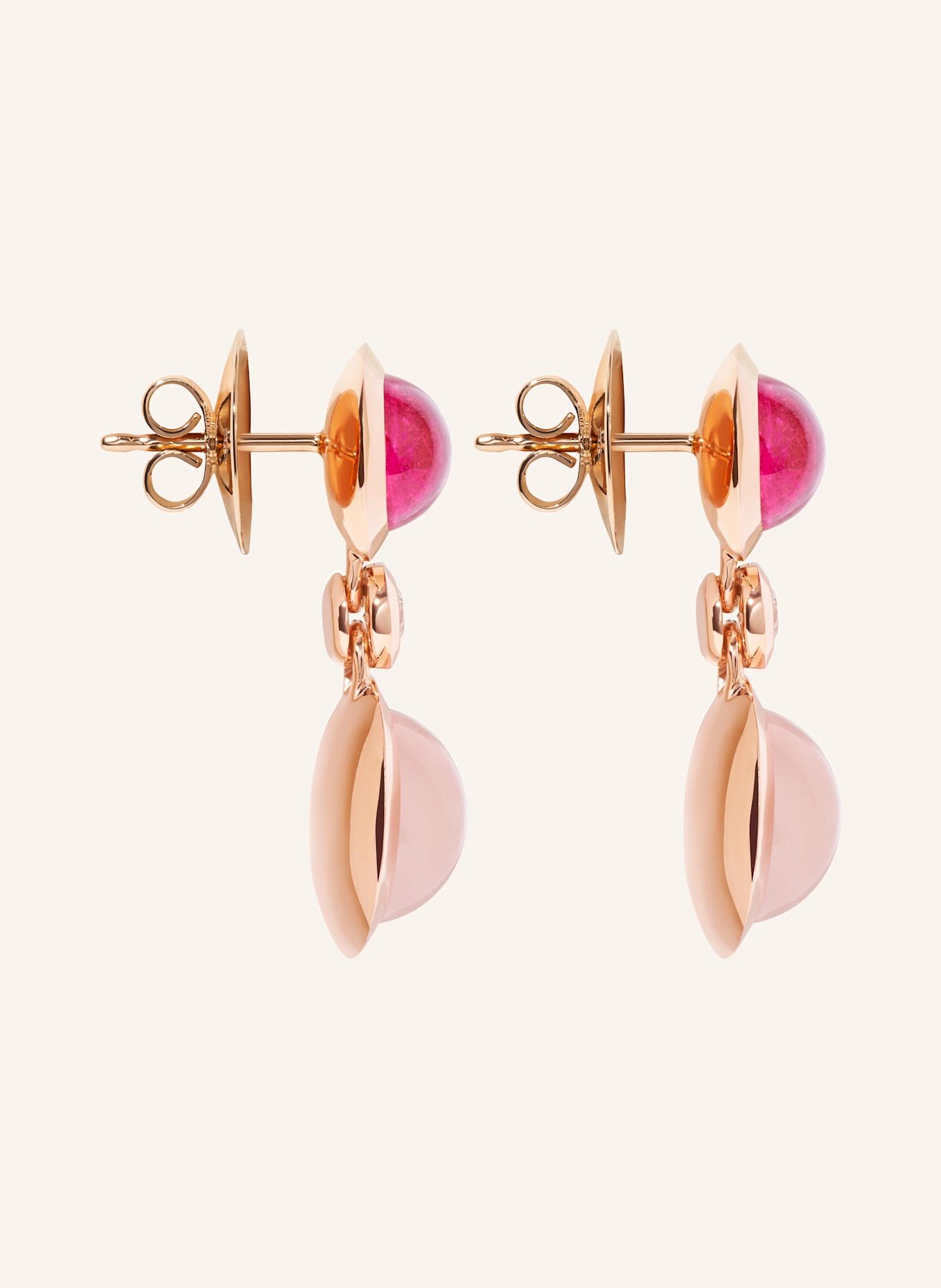 TAMARA COMOLLI Ohrhänger OHRHÄNGER BOUTON 2 CABOCHONS 'BLUSH' / CLASSIC 18K Roségold: ROSÉGOLD