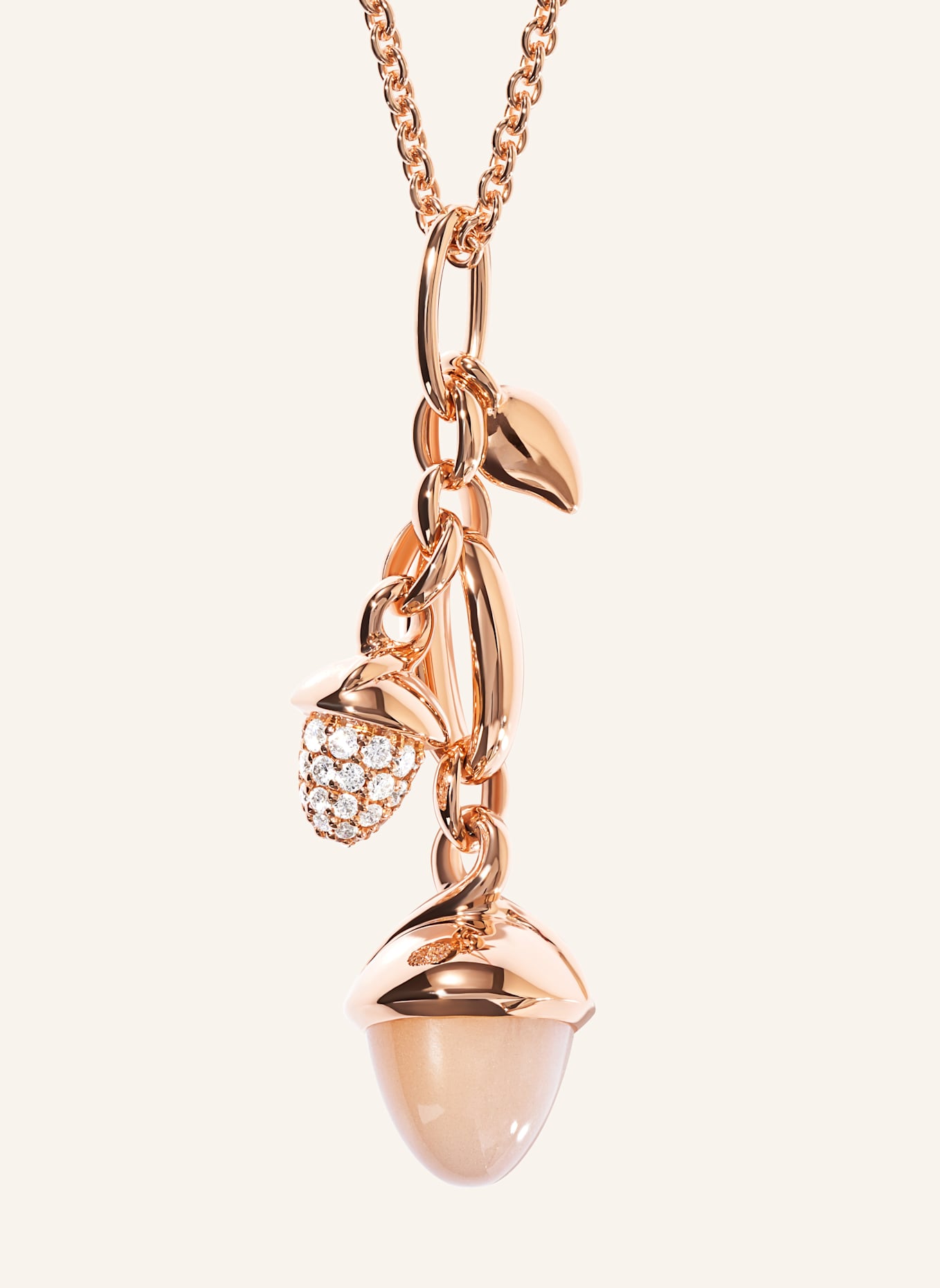 TAMARA COMOLLI Ohrhänger OHRHÄNGER MIKADO DANGLING 2 ACORNS - 'CAMEL' WITH DIAMOND PAVÉ 18K Roségold: ROSÉGOLD