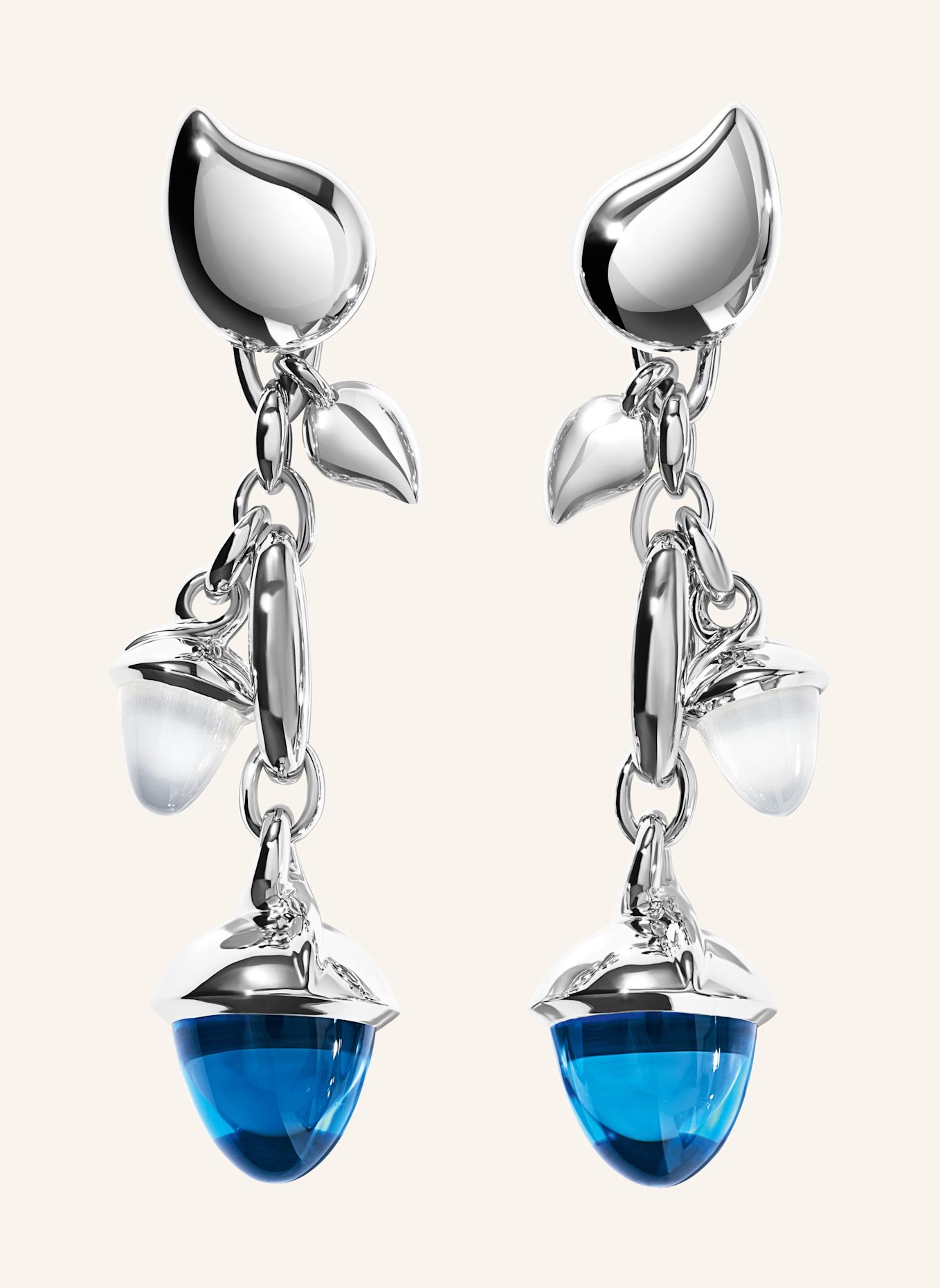 TAMARA COMOLLI Ohrhänger OHRHÄNGER MIKADO DANGLING 2 ACORNS - 'OCEAN' 18K Weißgold: WEISSGOLD