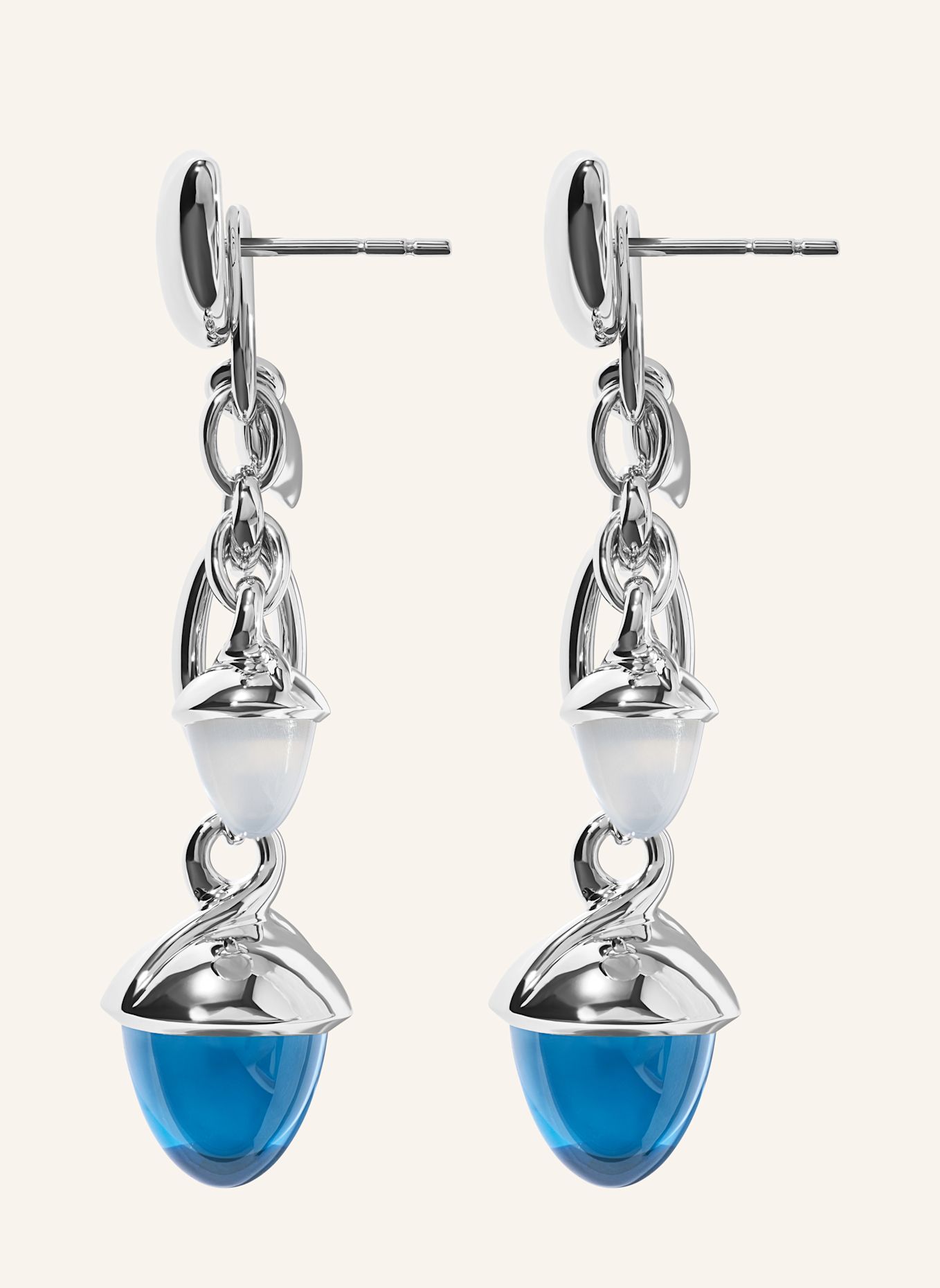 TAMARA COMOLLI Ohrhänger OHRHÄNGER MIKADO DANGLING 2 ACORNS - 'OCEAN' 18K Weißgold: WEISSGOLD