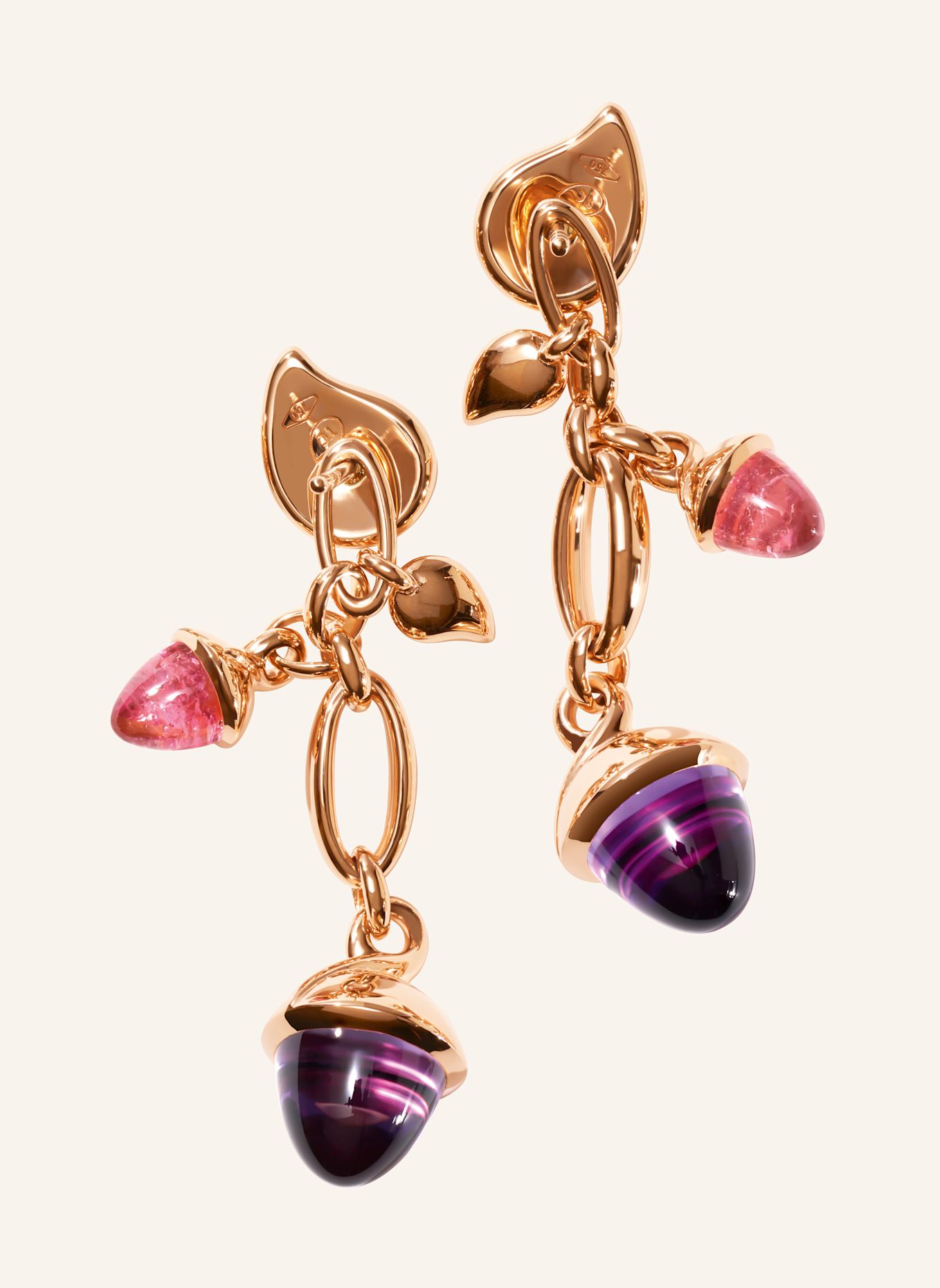 TAMARA COMOLLI Ohrhänger OHRHÄNGER MIKADO DANGLING 2 ACORNS - 'WILDBERRY' 18K Roségold: ROSÉGOLD