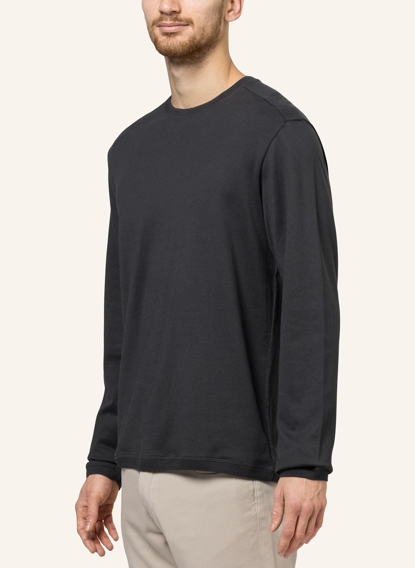 TRUSTED HANDWORK Round Neck 1/1-Sleeve T-Shirt with Flatknit Detail, Farbe: GRAU (Bild 3)