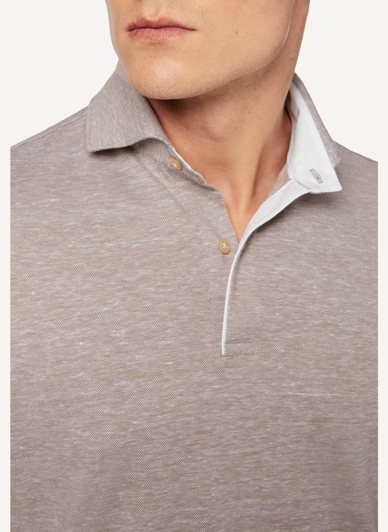 BOGGI MILANO Piqué-Poloshirt mit Leinen, Farbe: BRAUN (Bild 3)