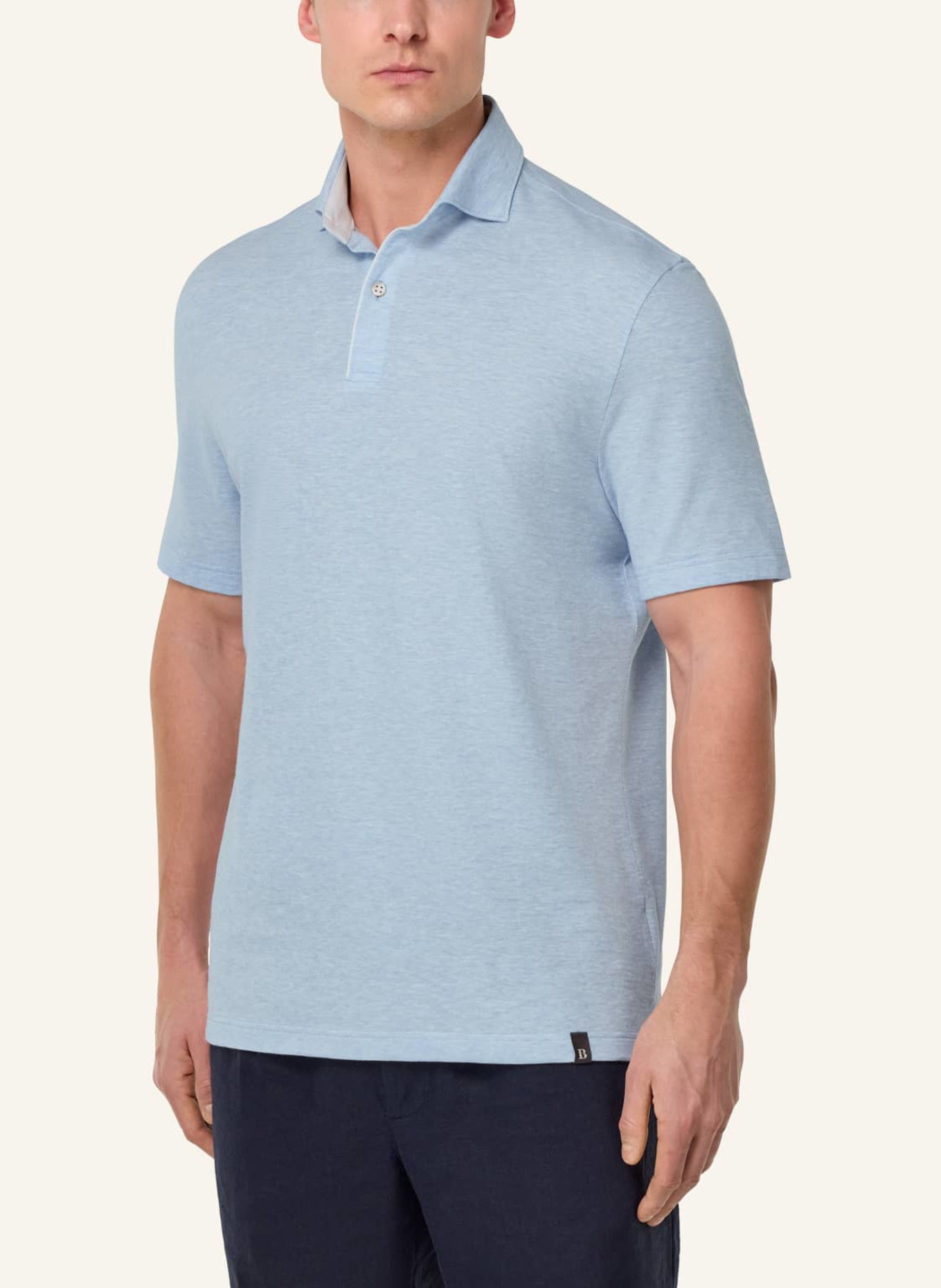BOGGI MILANO Piqué-Poloshirt mit Leinen: HELLBLAU