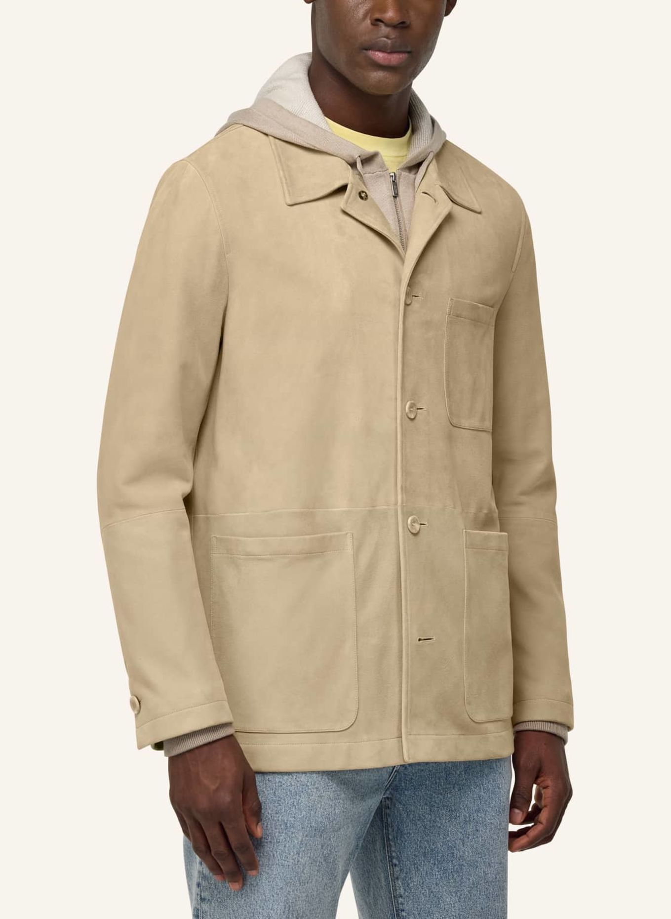 BOGGI MILANO Leather overcoat: BEIGE