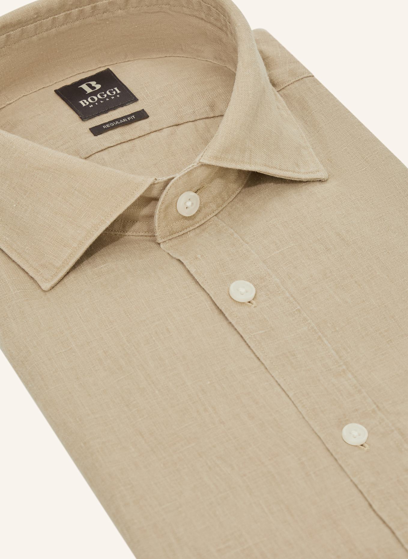 BOGGI MILANO Leinenhemd Regular Fit: BEIGE