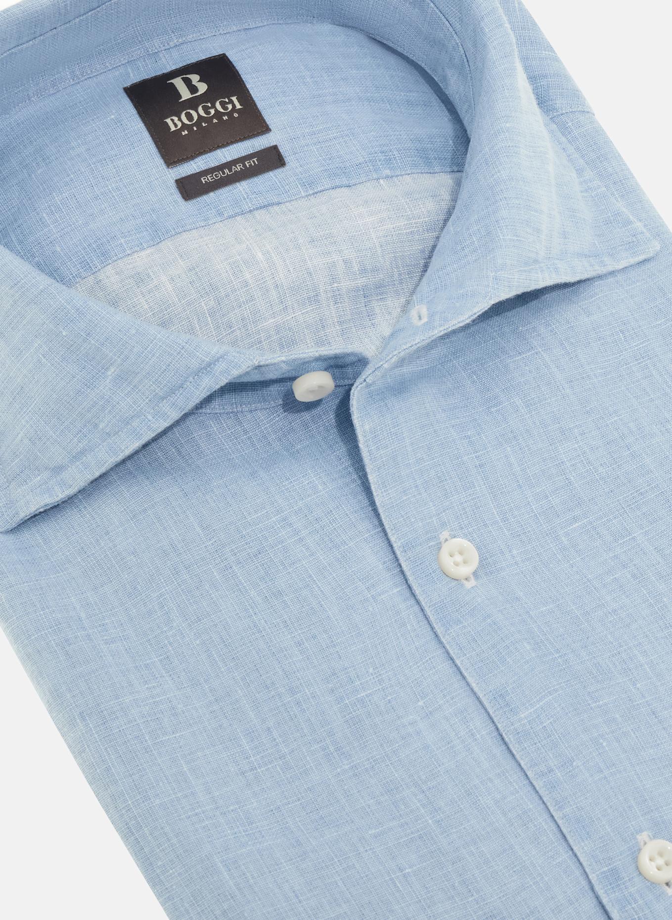 BOGGI MILANO Leinenhemd Regular: HELLBLAU