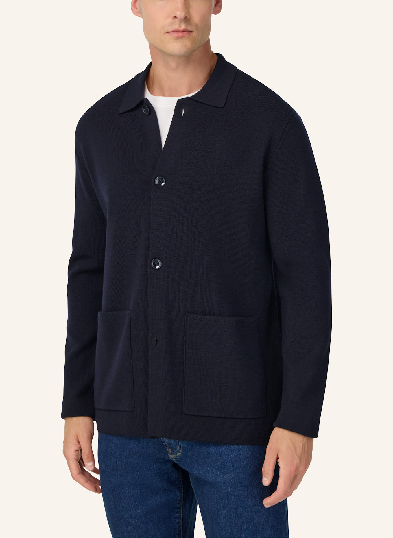 BOGGI MILANO Knitted Merino Wool Overshirt: BLAU