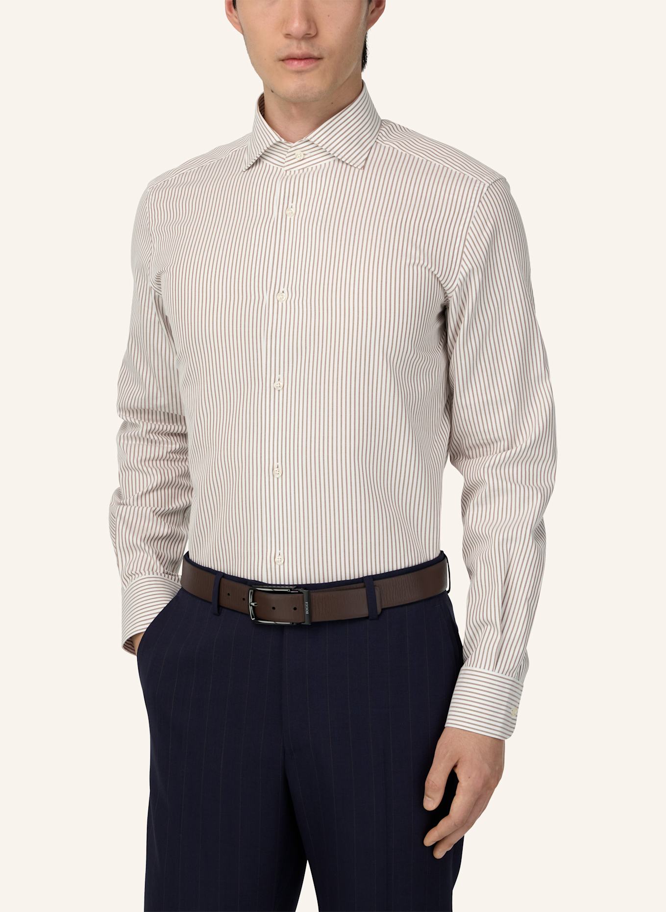 BOGGI MILANO Regular Fit Striped Cotton Shirt: BRAUN