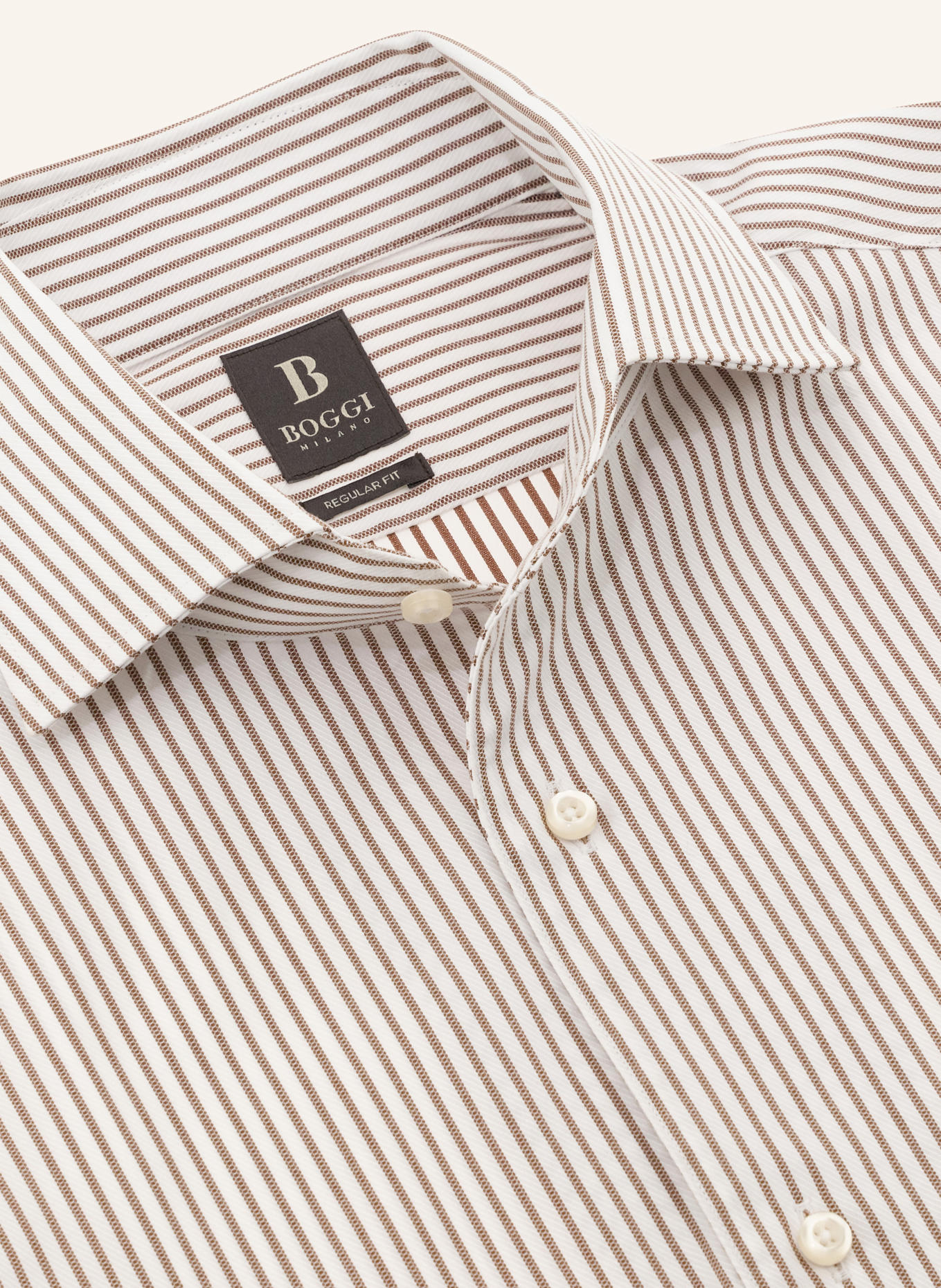 BOGGI MILANO Regular Fit Striped Cotton Shirt: BRAUN