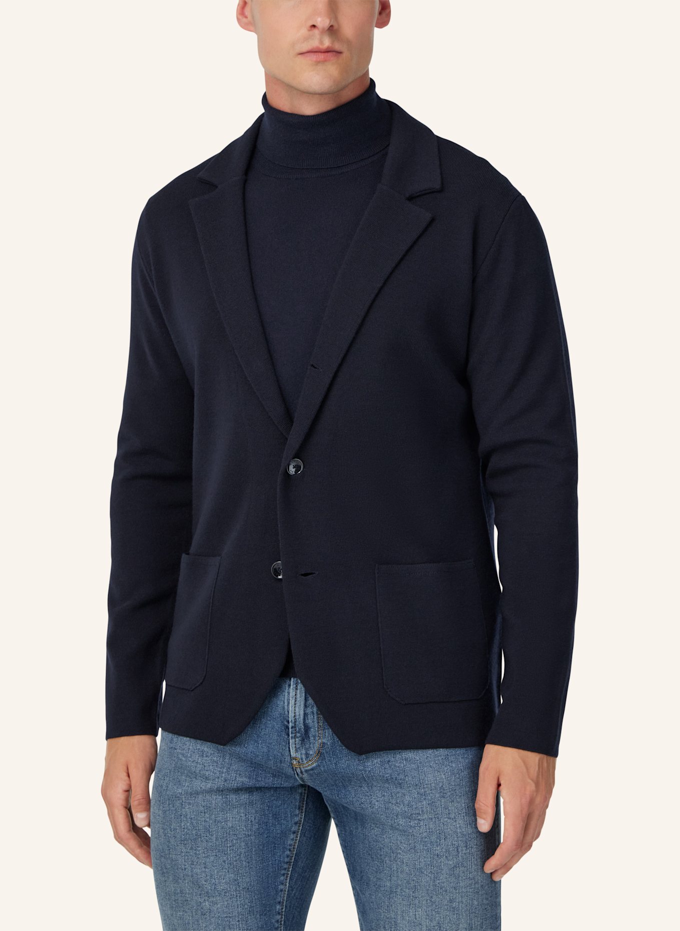 BOGGI MILANO Knitted Merino Wool Single-Breasted Jacket: BLAU