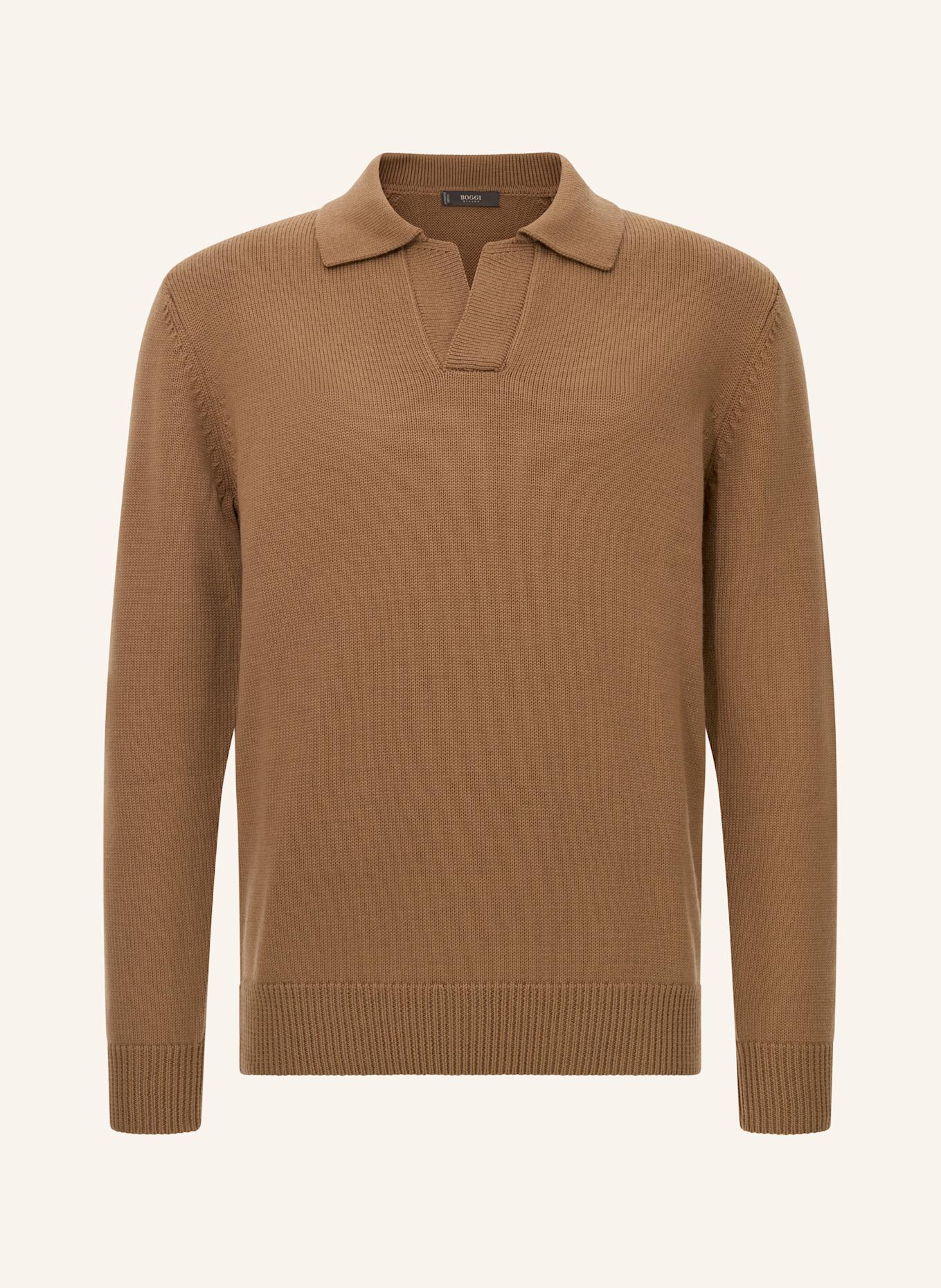 BOGGI MILANO Strick-Poloshirt: BRAUN