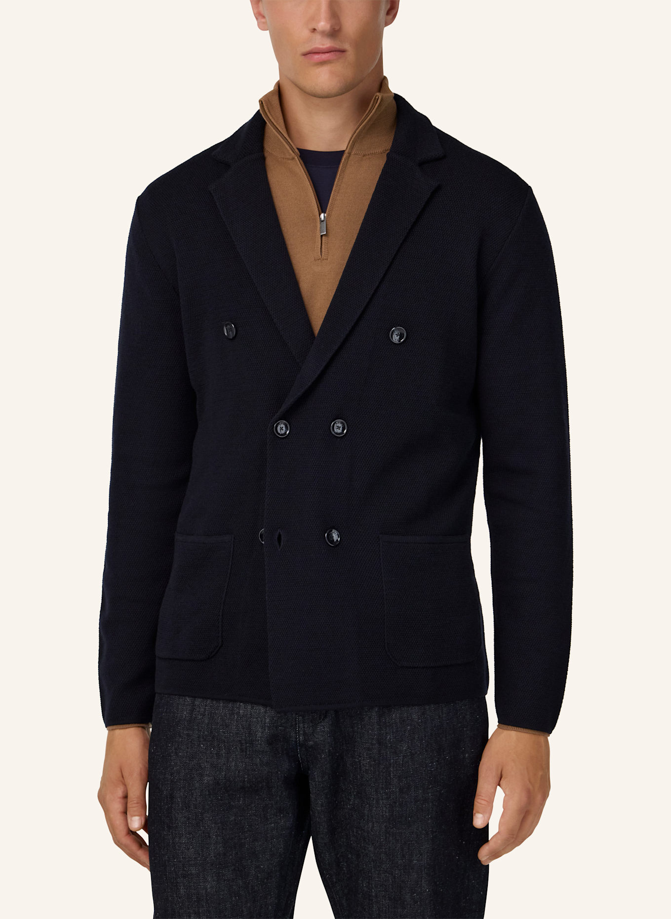 BOGGI MILANO Merino Wool Double-Breasted Jacket: BLAU