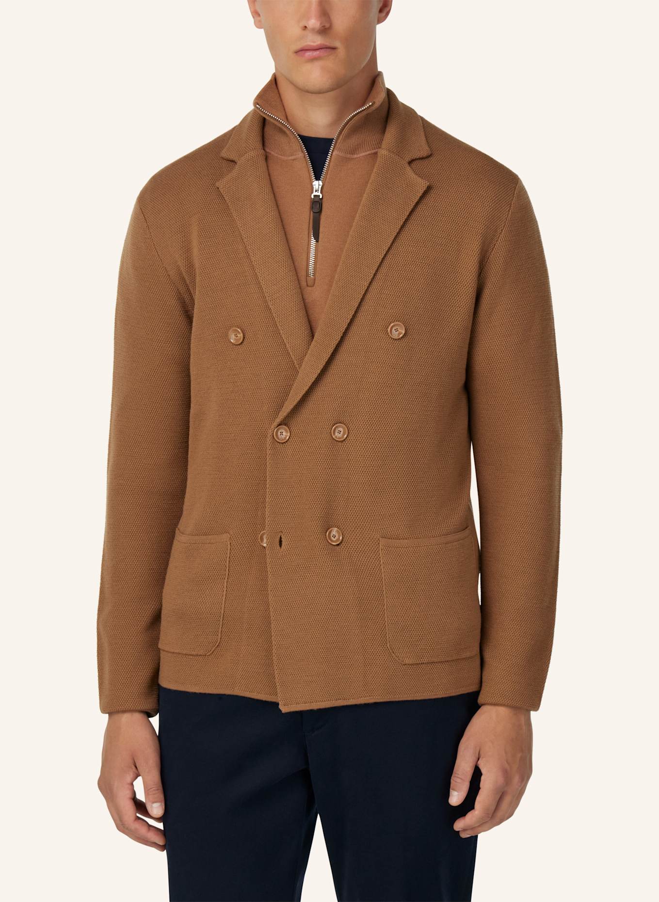 BOGGI MILANO Merino Wool Double-Breasted Jacket: BRAUN