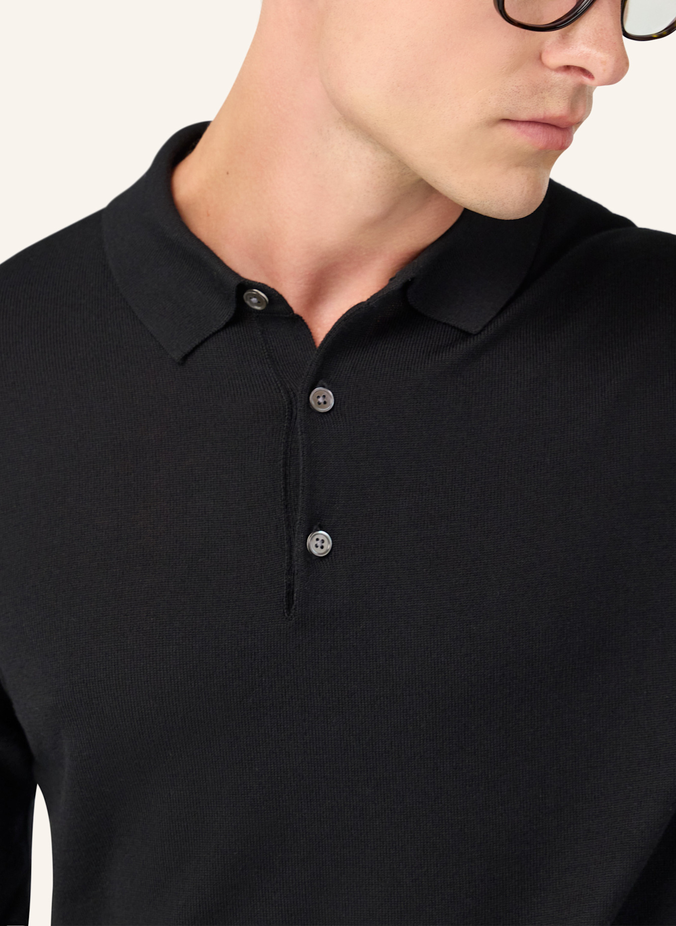 BOGGI MILANO Knitted Merino Polo Shirt: SCHWARZ
