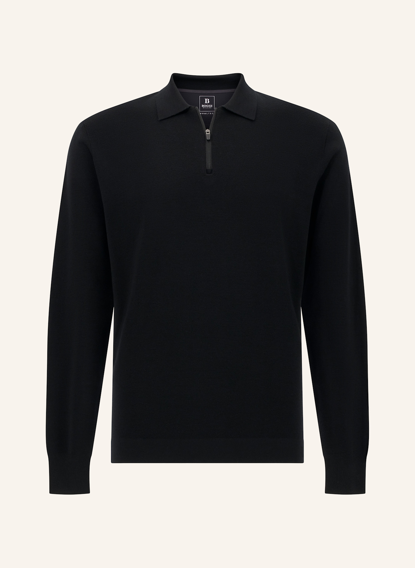 BOGGI MILANO Knitted Polo Shirt in Superfine Merino Wool: SCHWARZ