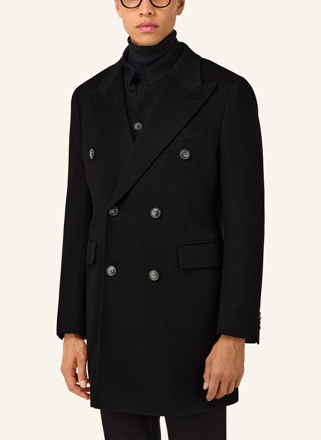 BOGGI MILANO Double-Breasted Coat in Pure Cashmere.: SCHWARZ