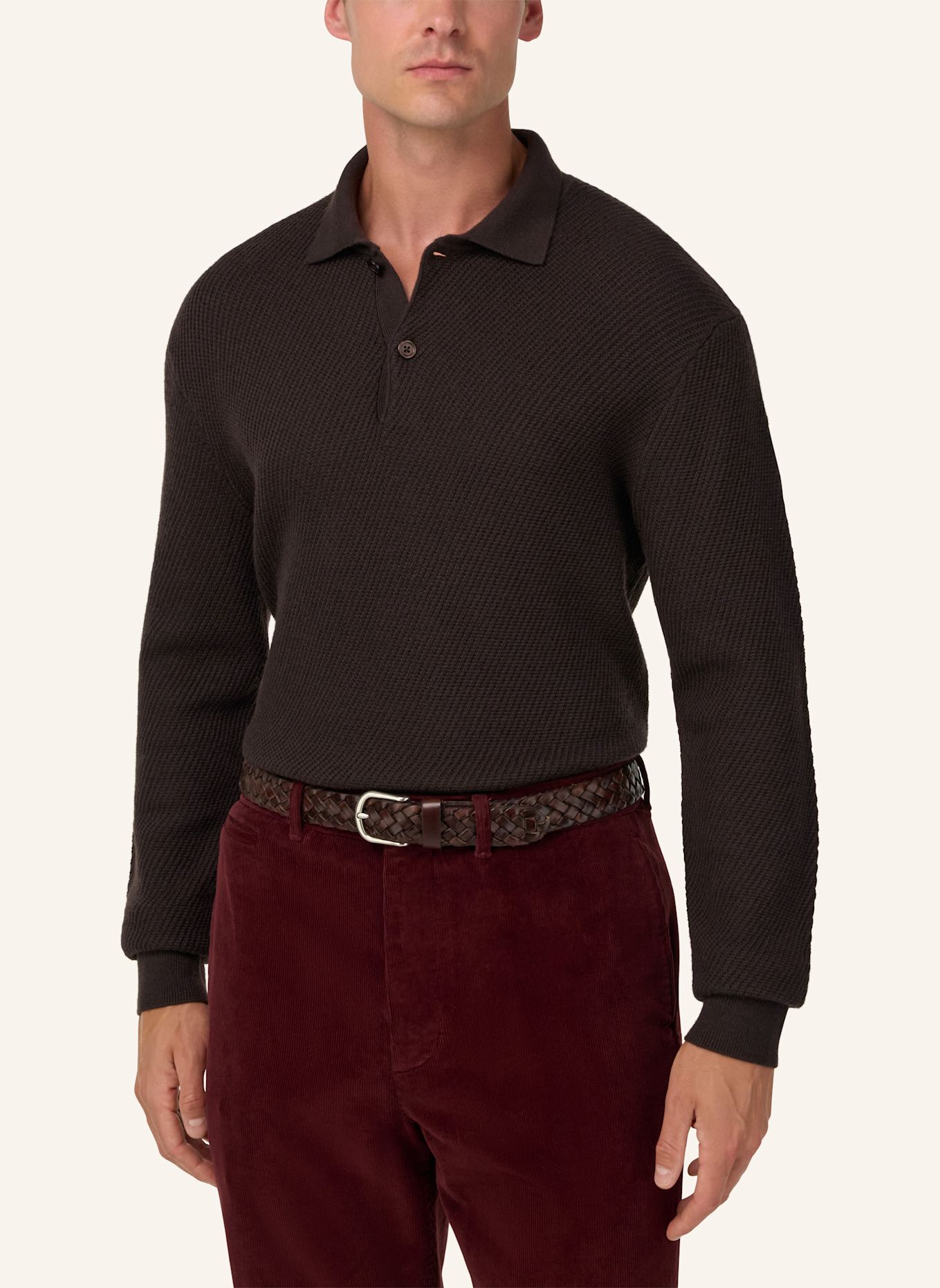 BOGGI MILANO Strick-Poloshirt: DUNKELBRAUN