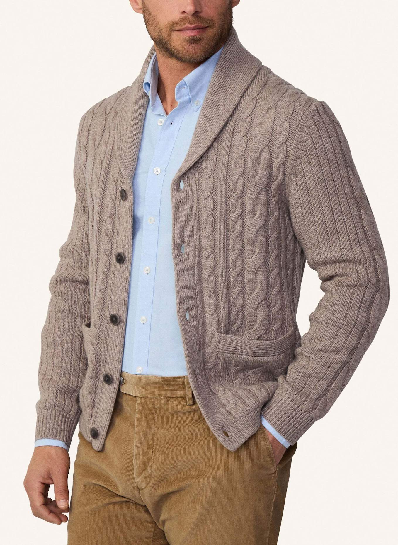 HACKETT LONDON Strickjacken Cardigan CABLE SHAWL CARDI, Farbe: TAUPE/ HELLBRAUN (Bild 3)