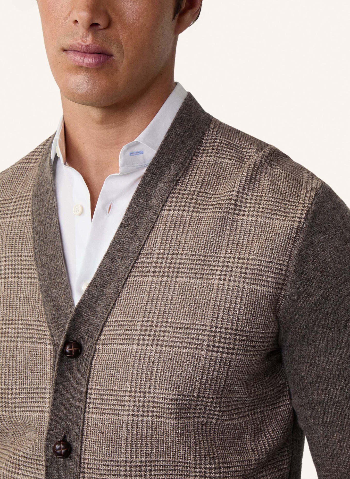 HACKETT LONDON Strickjacken Cardigan GLEN CHECK CARDI HYB, Farbe: TAUPE/ HELLBRAUN (Bild 4)