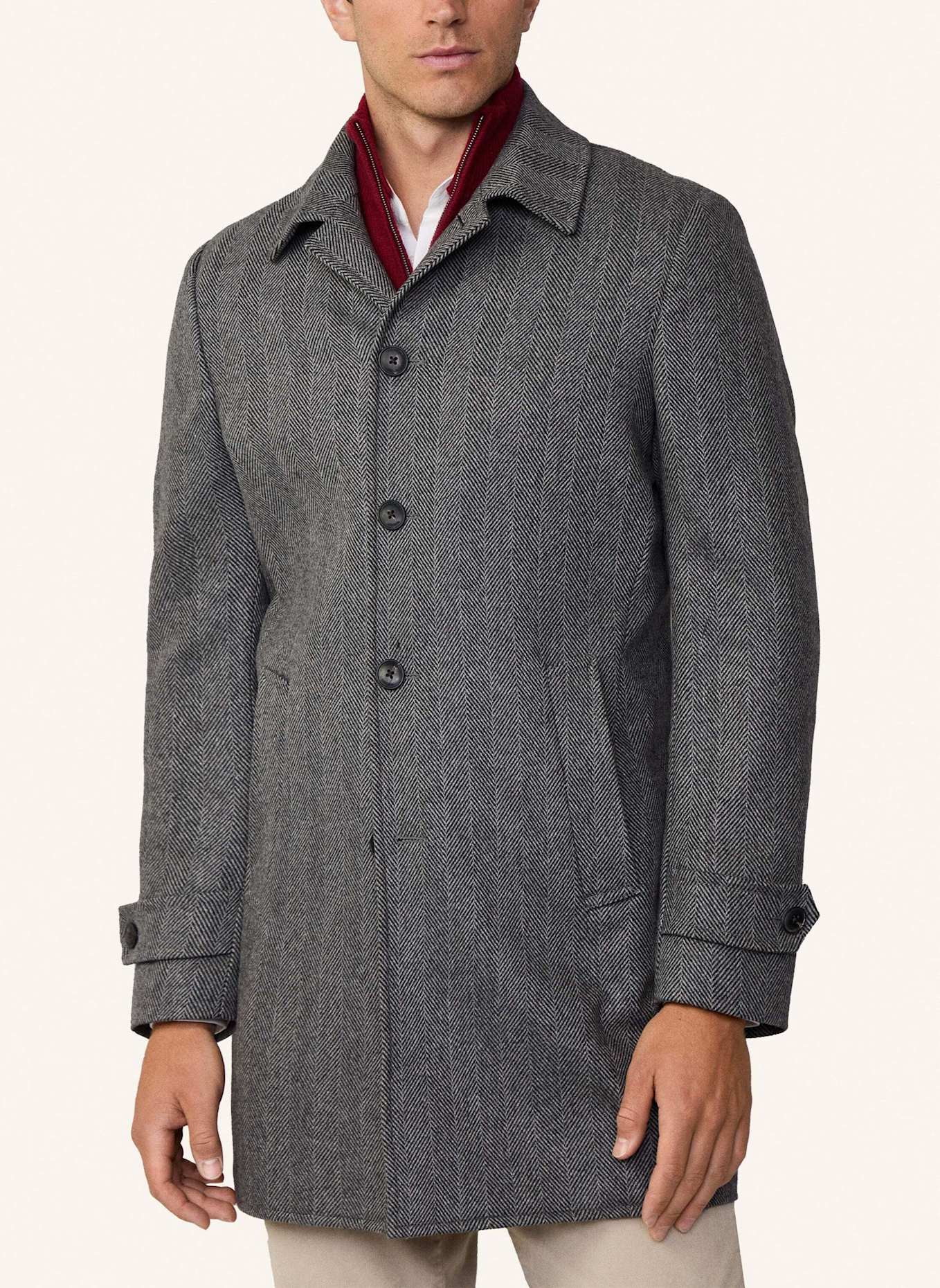 HACKETT LONDON Stehkragenmantel WL CASH HBONE COAT, Farbe: DUNKELGRAU (Bild 7)