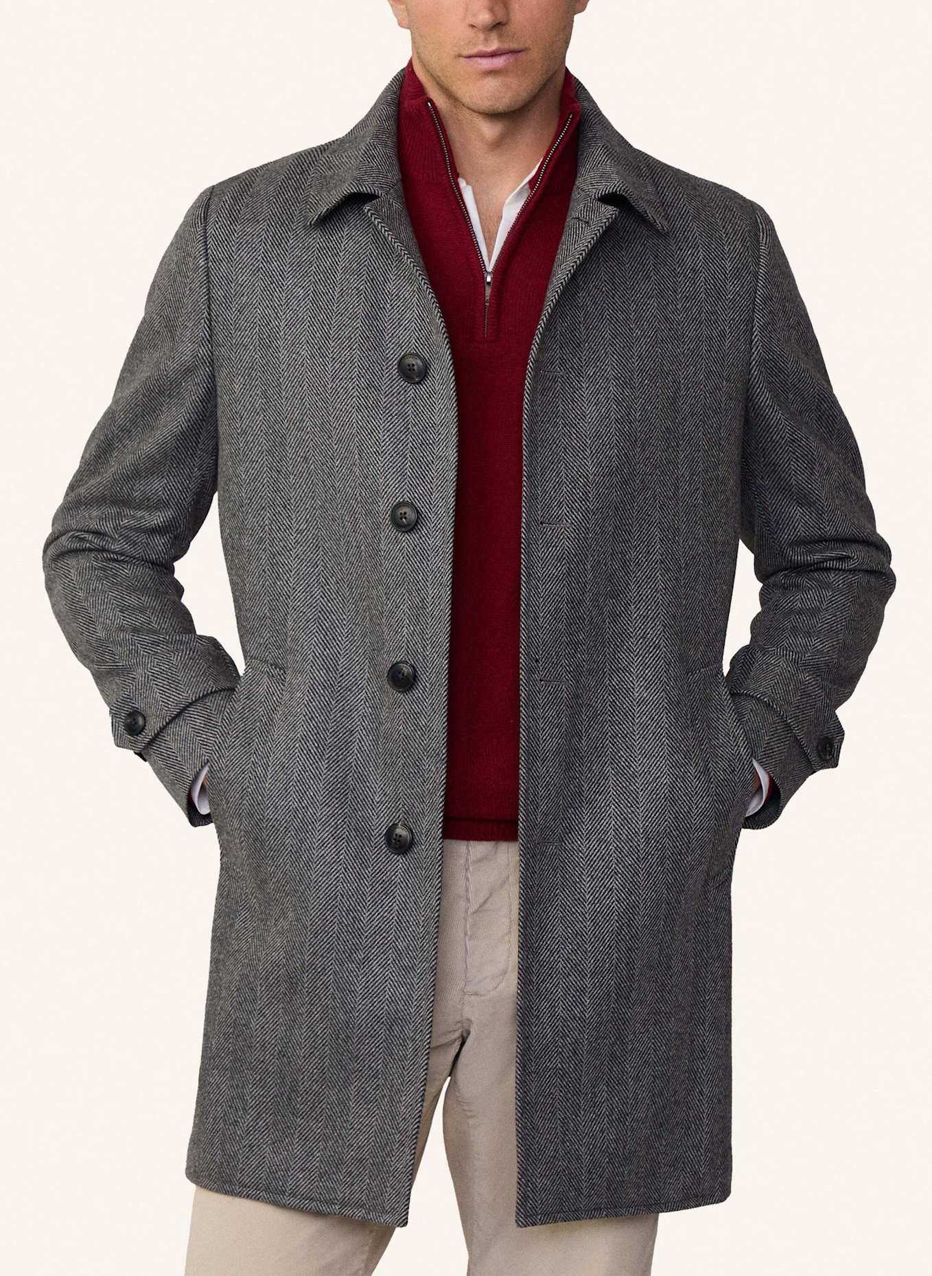 HACKETT LONDON Stehkragenmantel WL CASH HBONE COAT, Farbe: DUNKELGRAU (Bild 4)