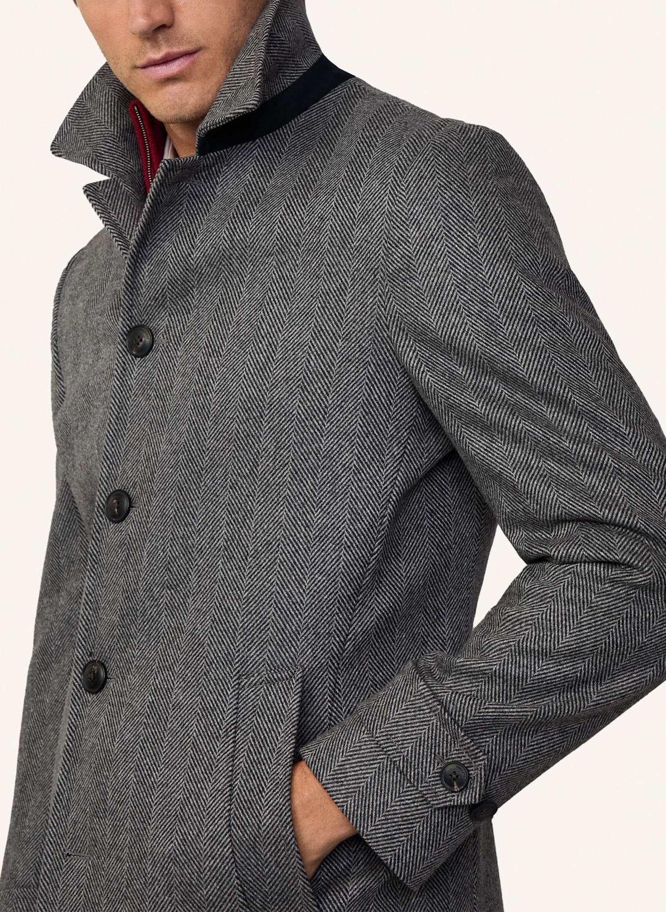 HACKETT LONDON Stehkragenmantel WL CASH HBONE COAT, Farbe: DUNKELGRAU (Bild 5)